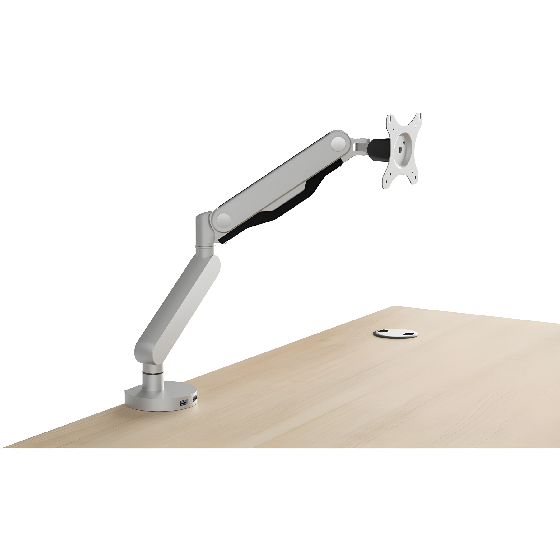 21" Silver Aluminum Desktop Monitor Mount with USB Ports