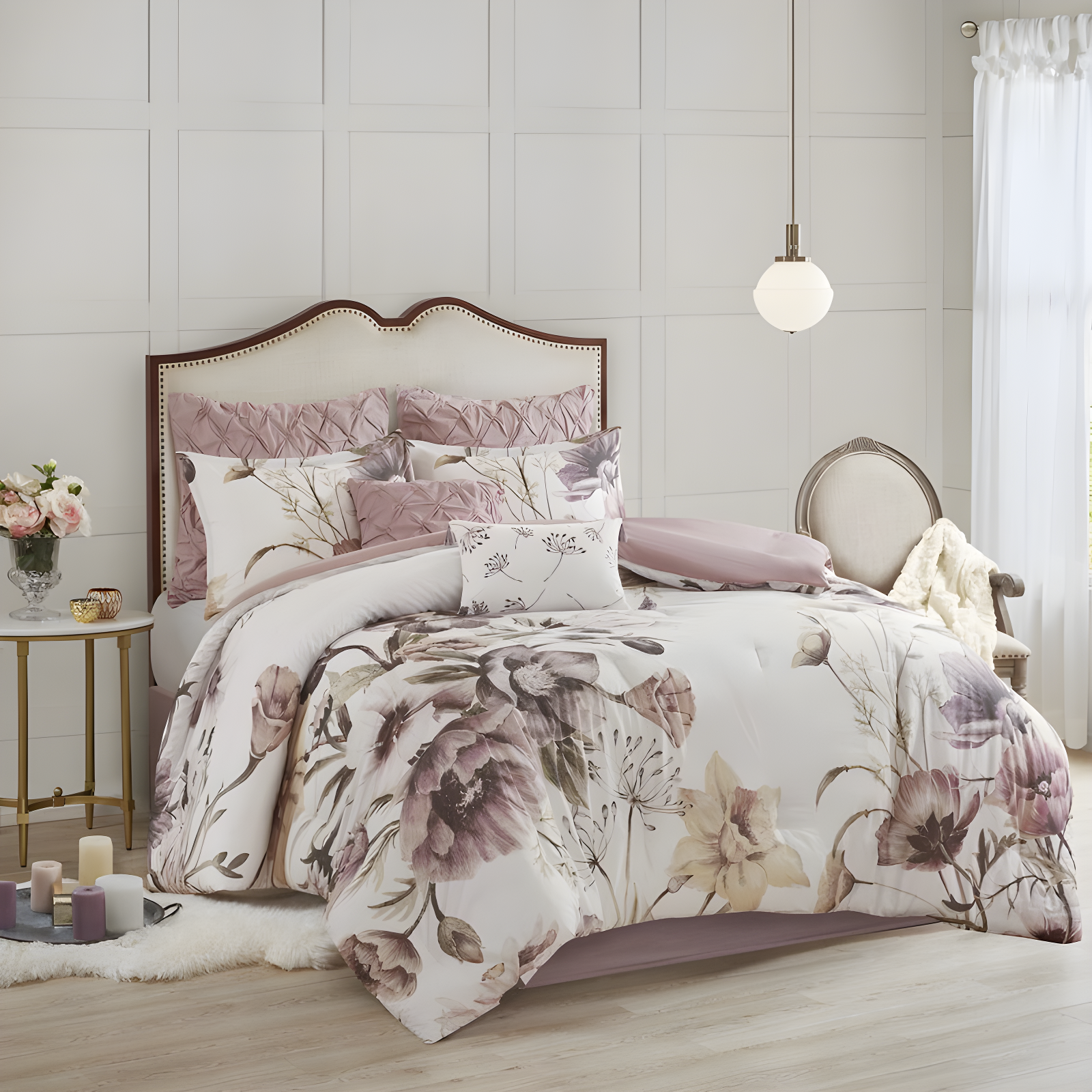 Cassandra Blush Floral Cotton Queen Comforter Set