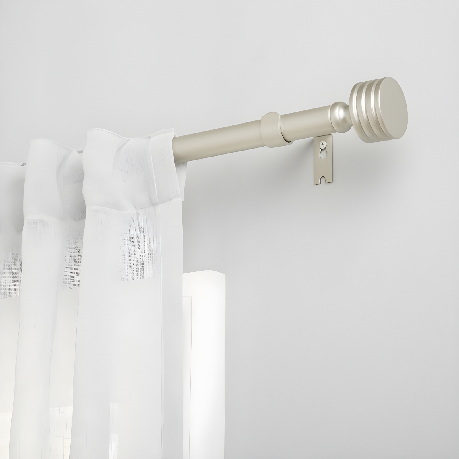 Lucero Matte Nickel Adjustable Curtain Rod with Stacked Cylinder Finials