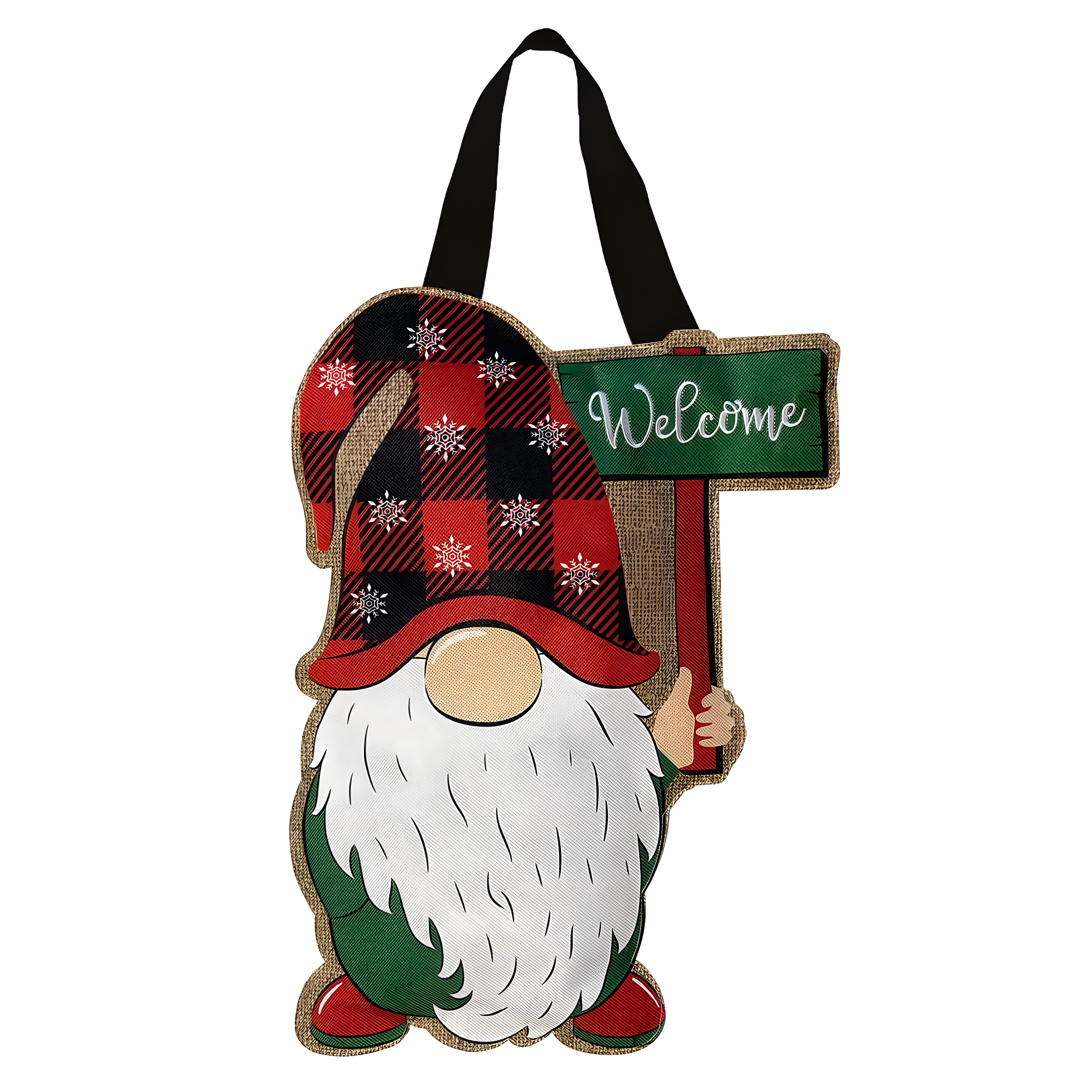 Winter Gnome Burlap Door Hanger with Welcome Sign