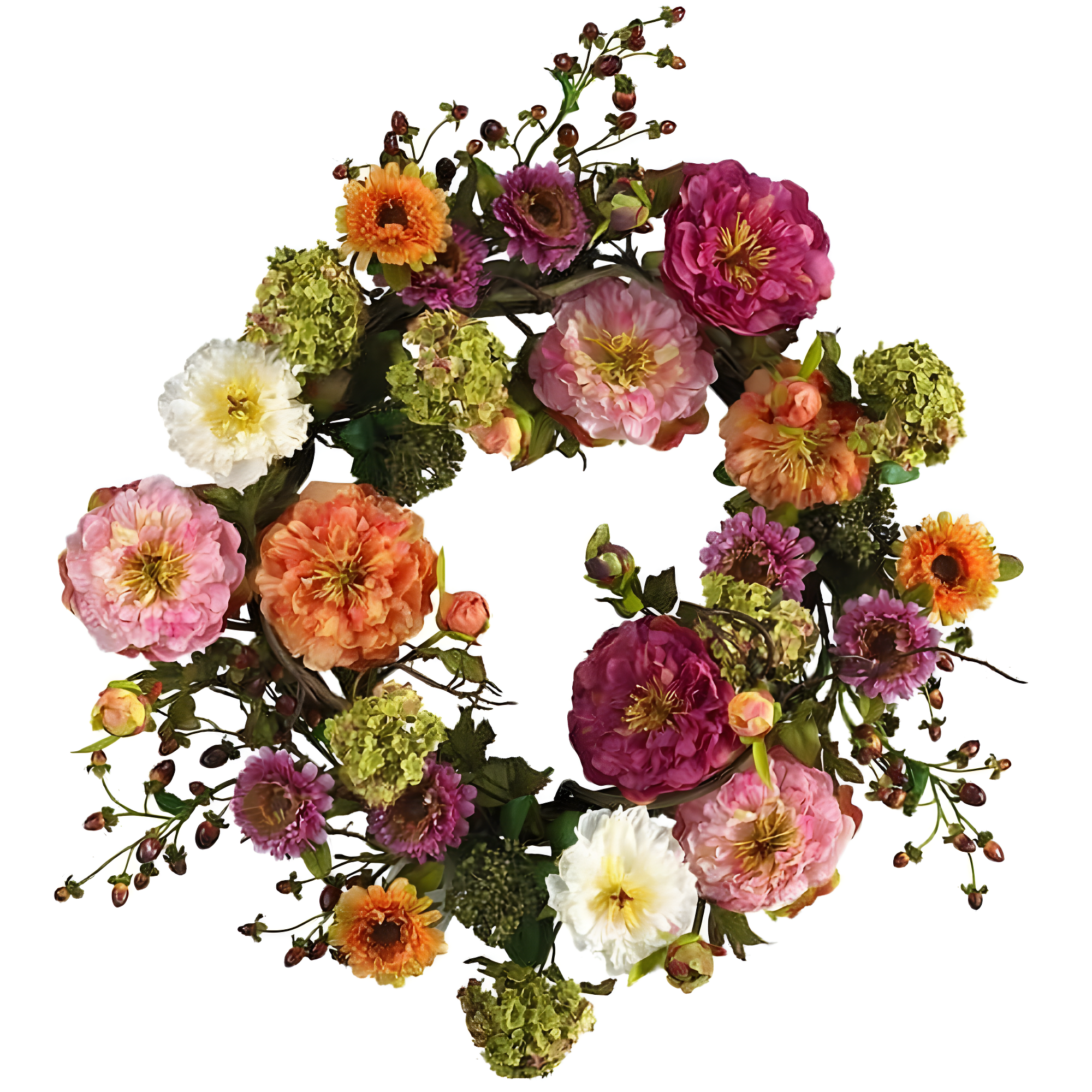 24" Multicolor Artificial Peony Floral Wreath