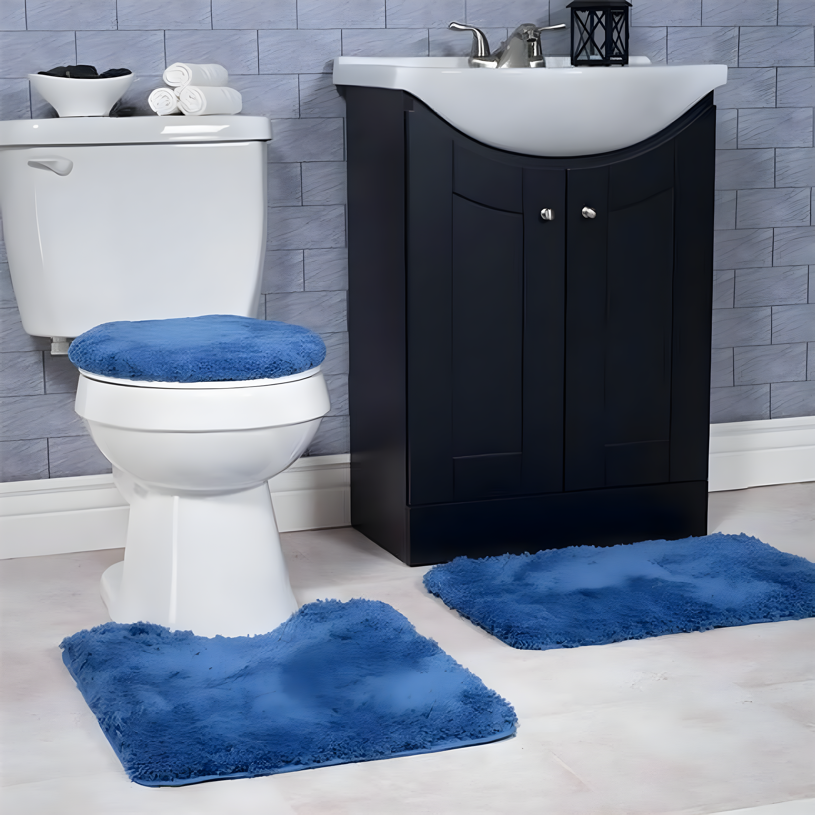 Navy Super Plush 3-Piece Non-Slip Bath Rug Set