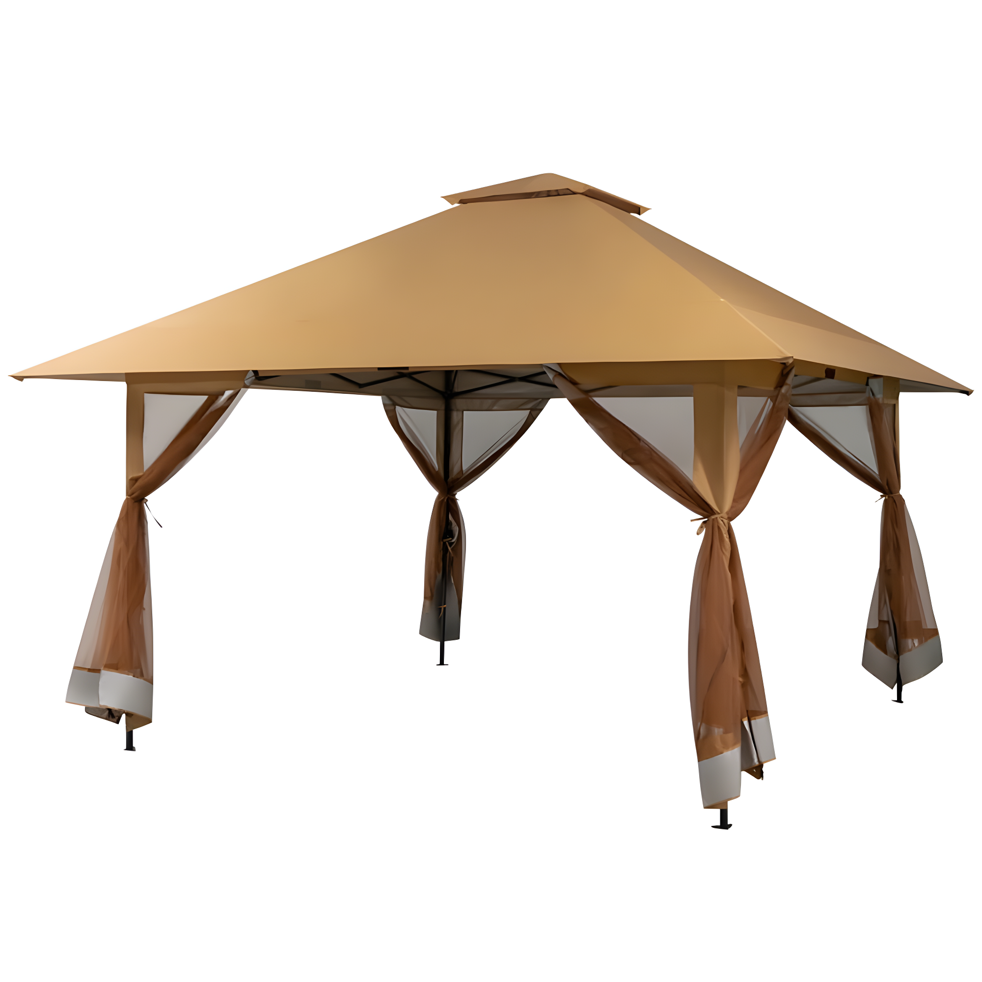 13x13 Brown Steel Pop-Up Patio Gazebo with Mesh Sidewalls