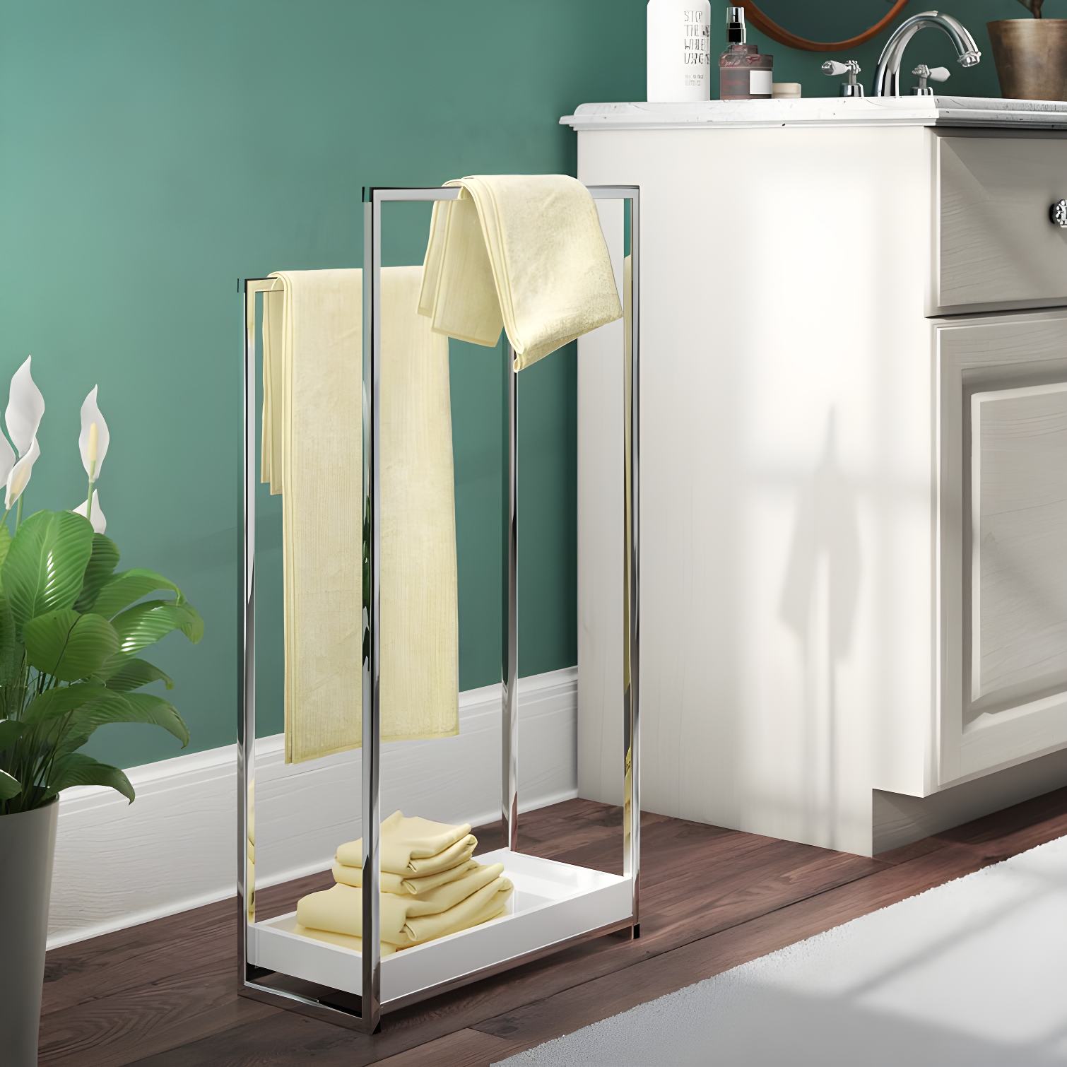 Polished Chrome 2-Tier Towel Rack with Wooden Case