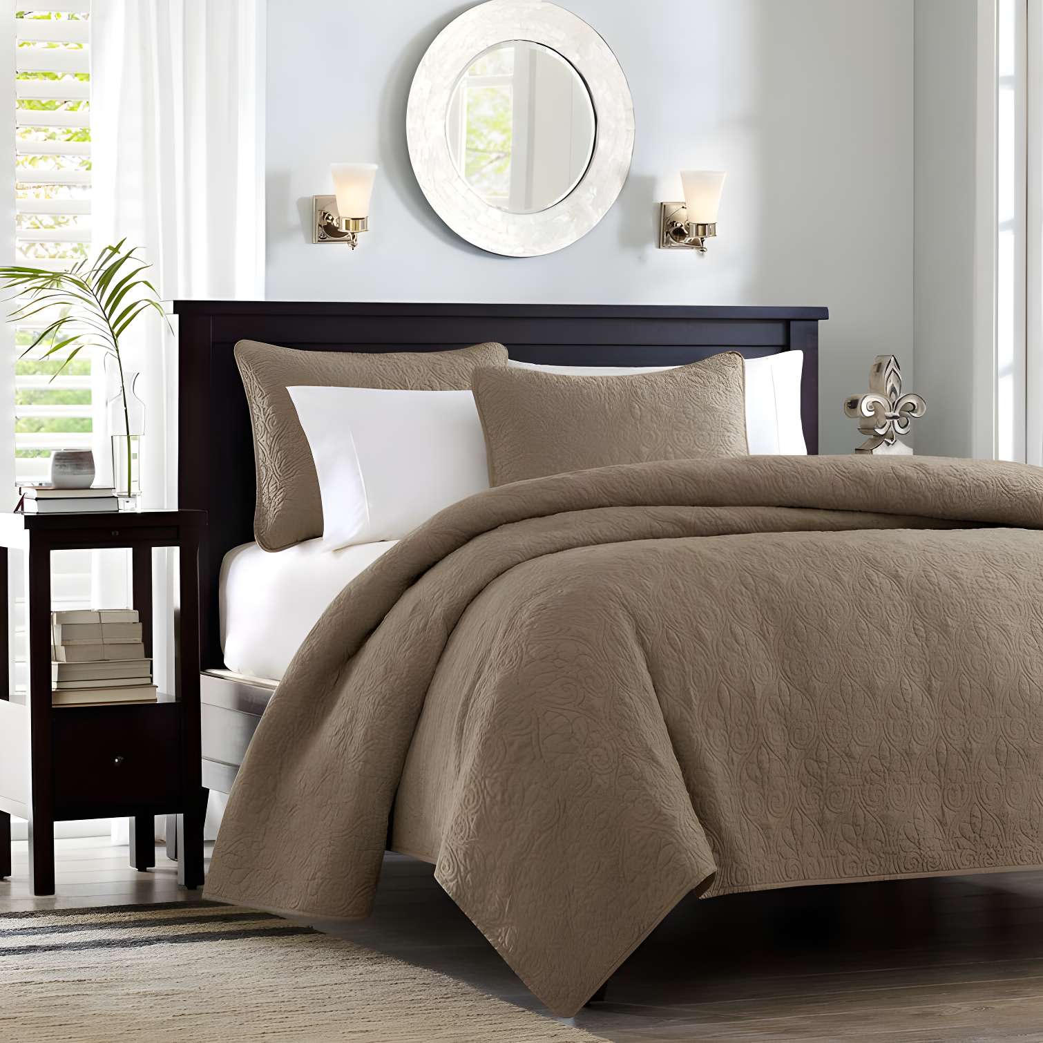 Mocha King Reversible Microfiber Coverlet Set