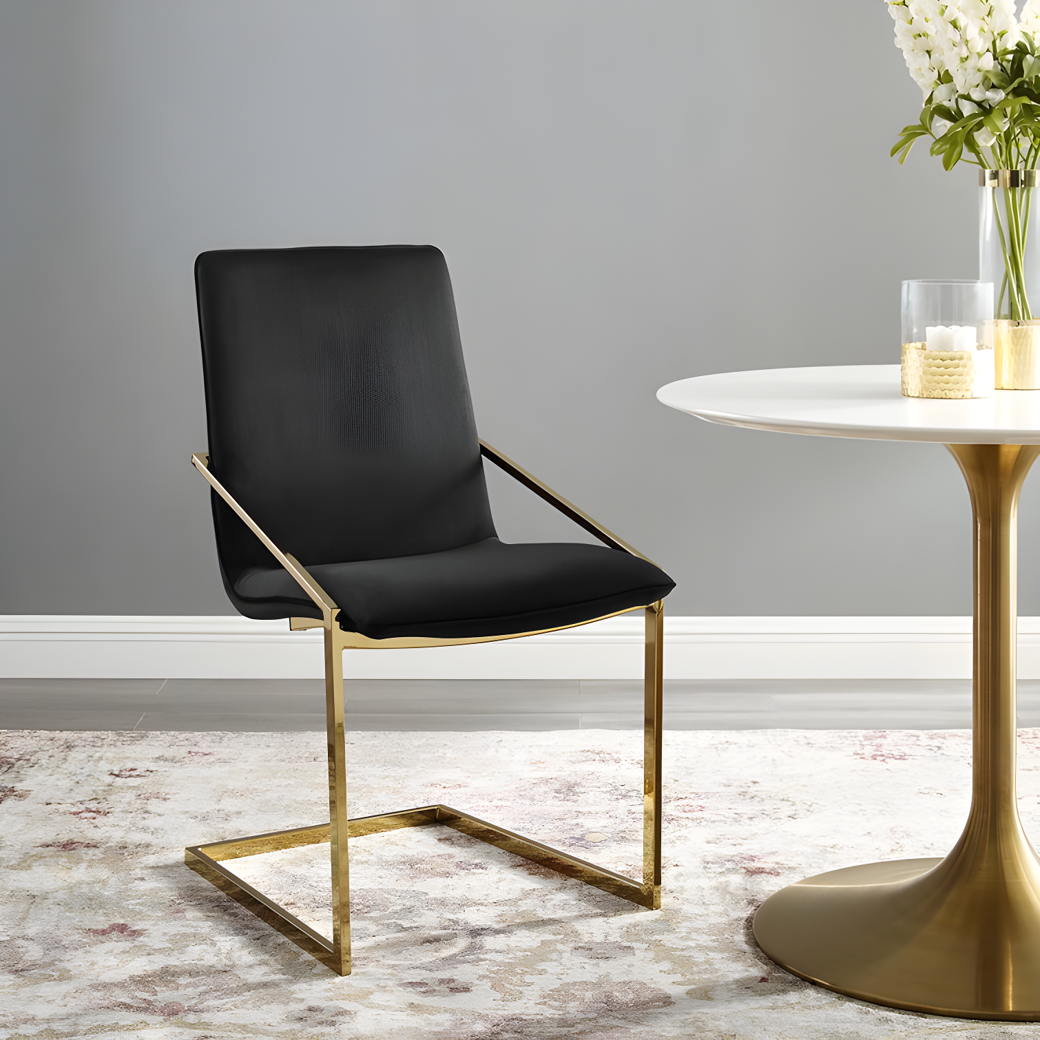 Elegant Gold Black Velvet Upholstered Armchair with Geometric Metal Frame