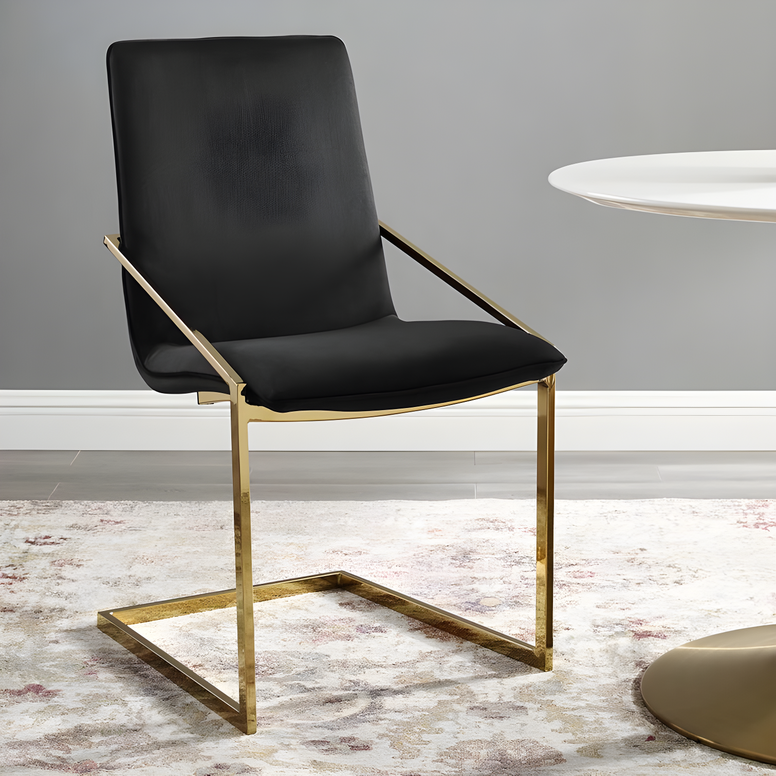 Elegant Gold Black Velvet Upholstered Armchair with Geometric Metal Frame