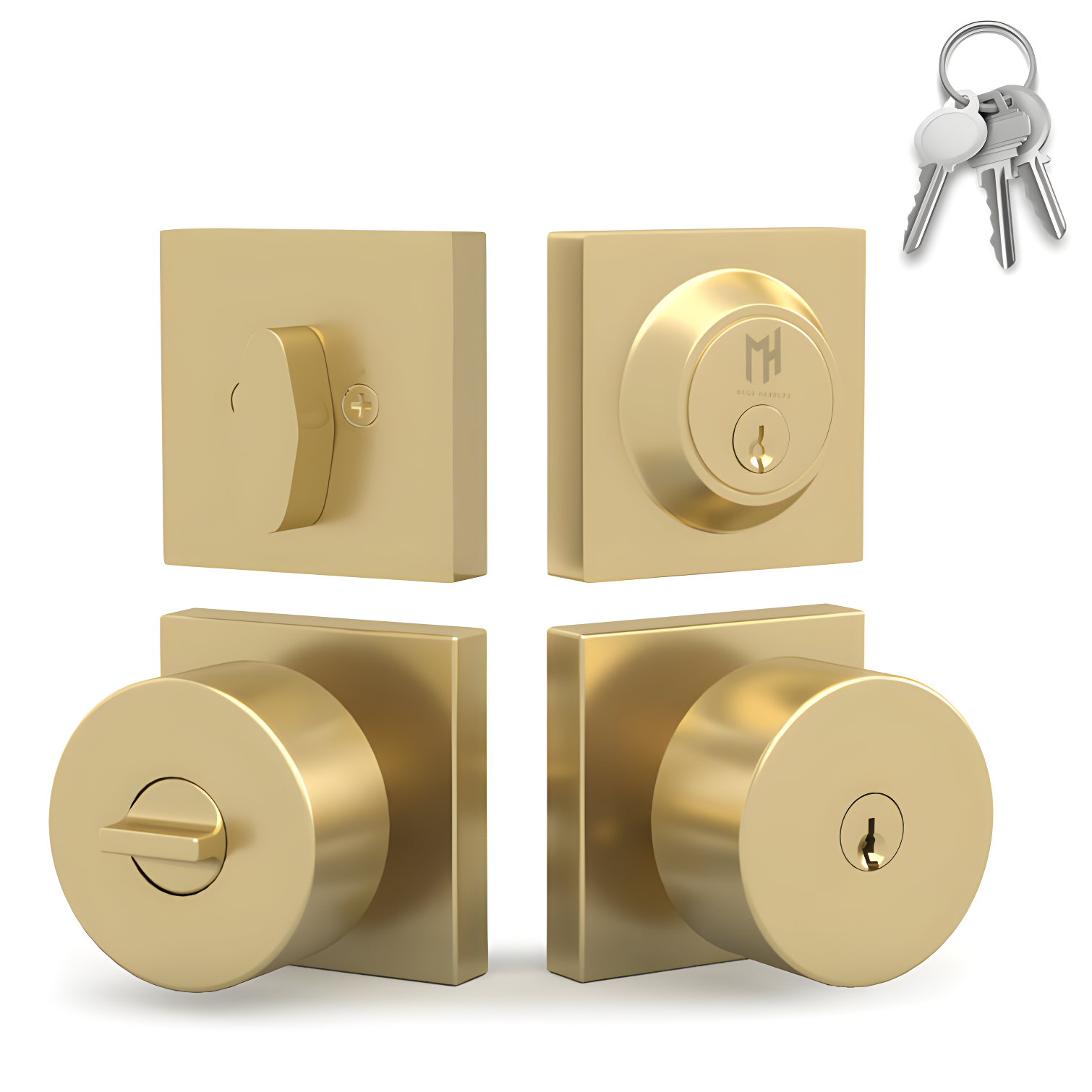 Suana Satin Brass Door Knob and Deadbolt Set