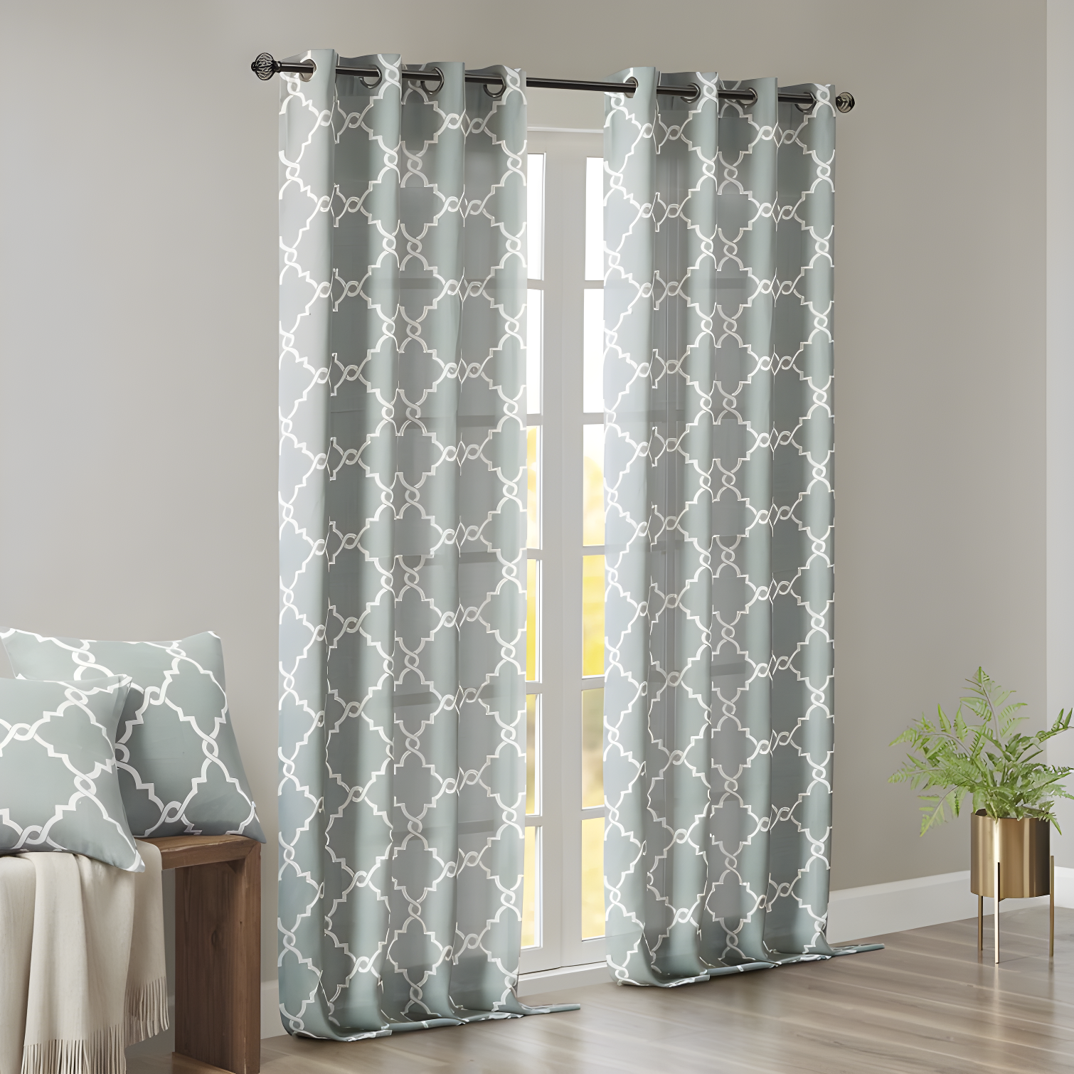 Seafoam White Light-Filtering Grommet Top Cotton Blend Curtains