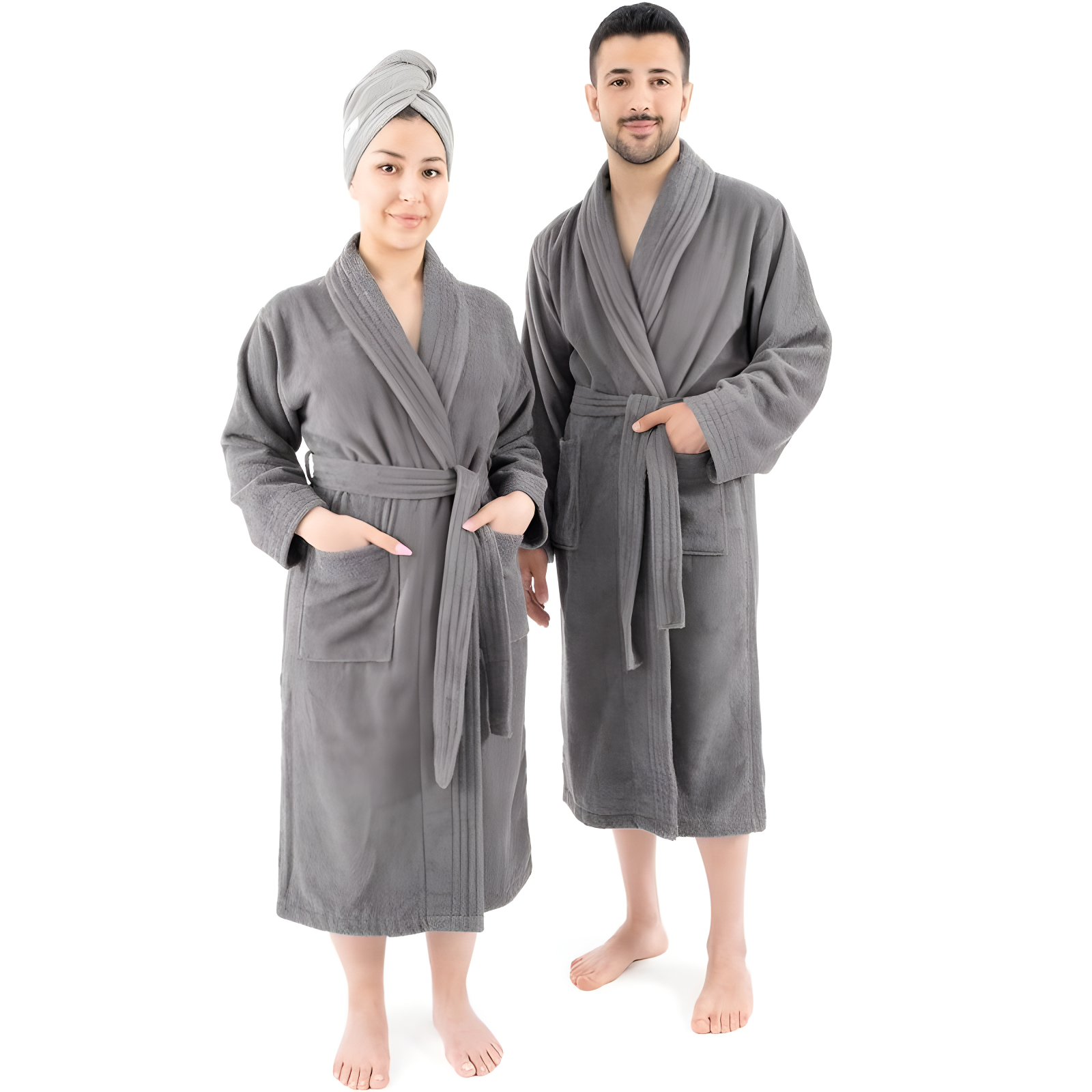 Gray Medium Unisex Cotton Turkish Bathrobe