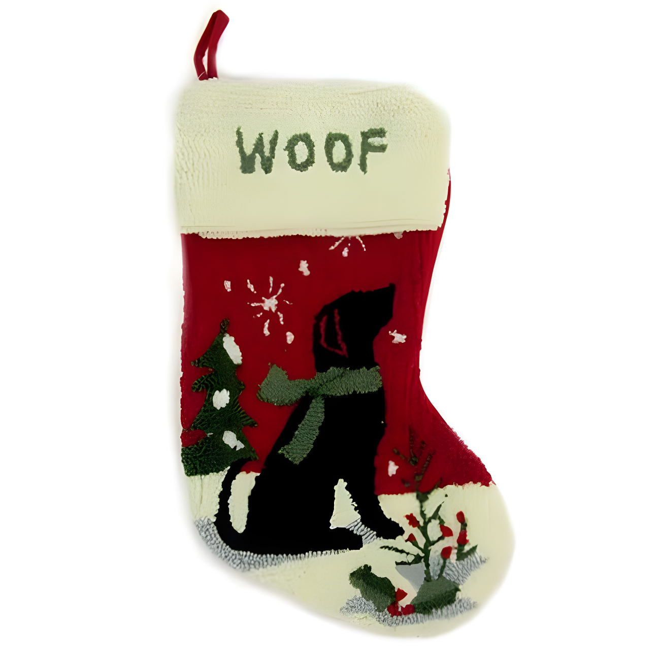 Handmade Red and White Dog Christmas Stocking