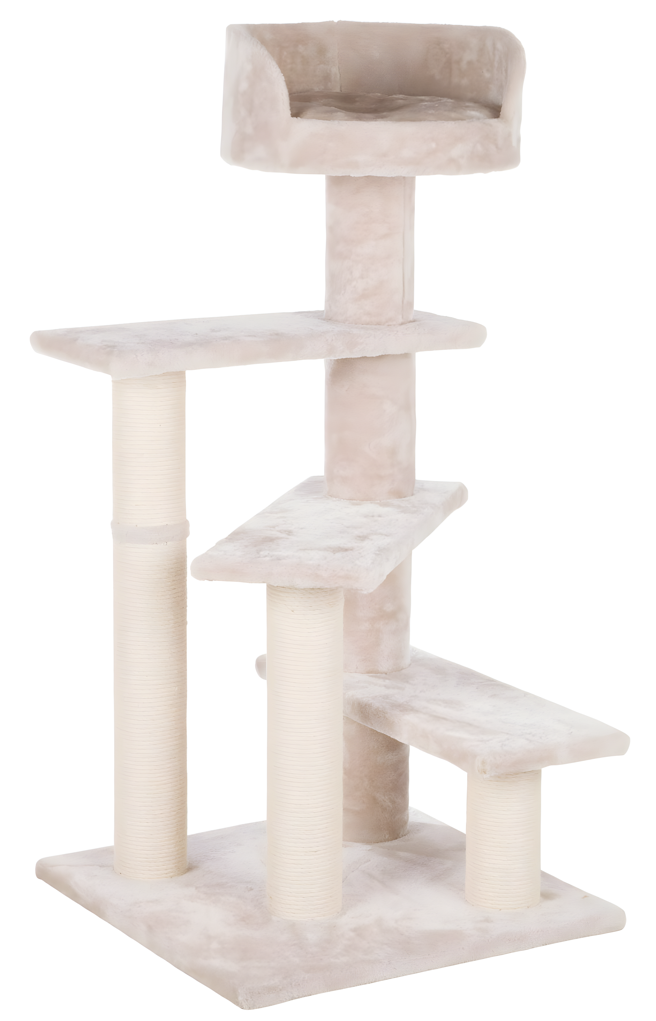 Greige Plush and Sisal 4-Level Cat Tree with Bed