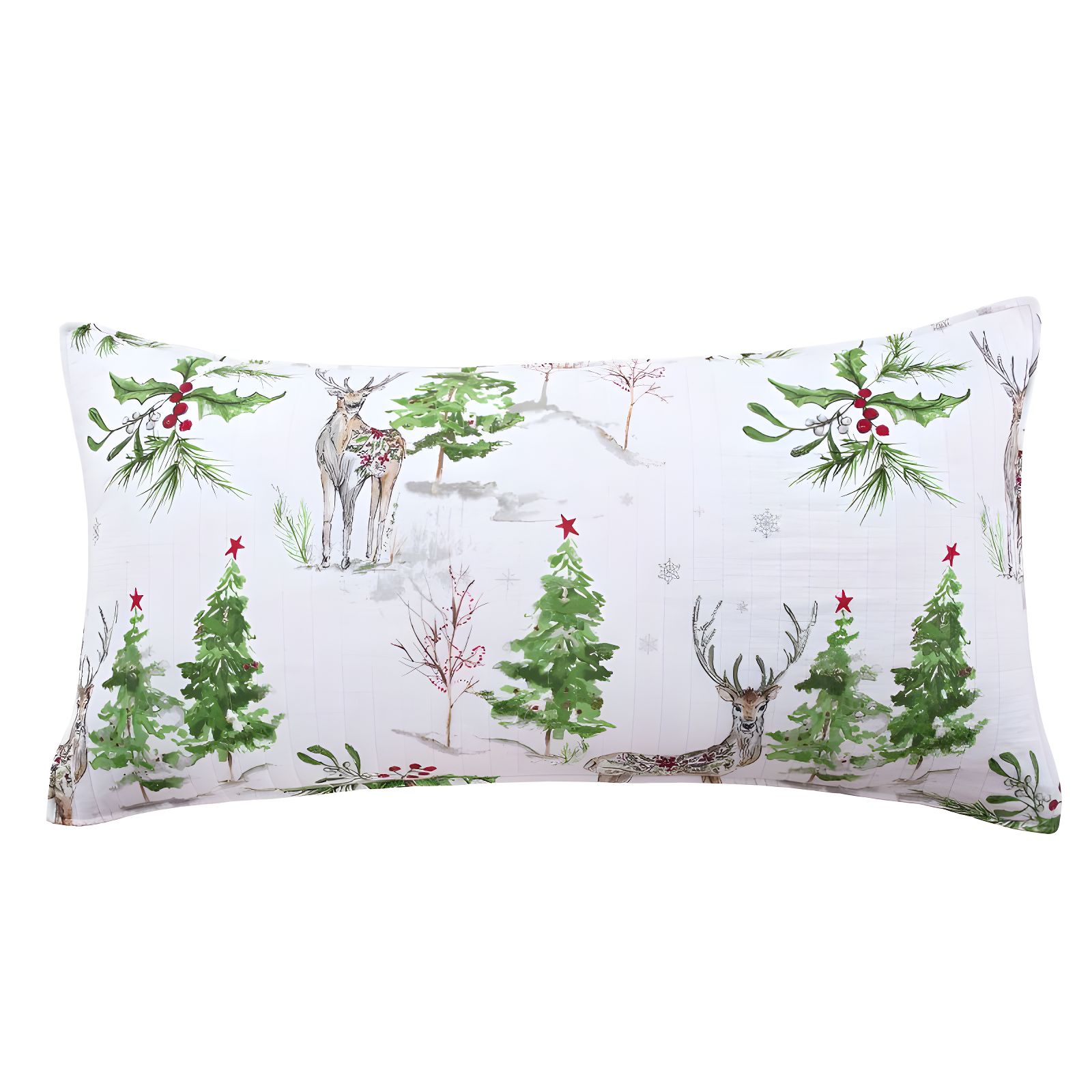 Standard White and Green Cotton Christmas Sham