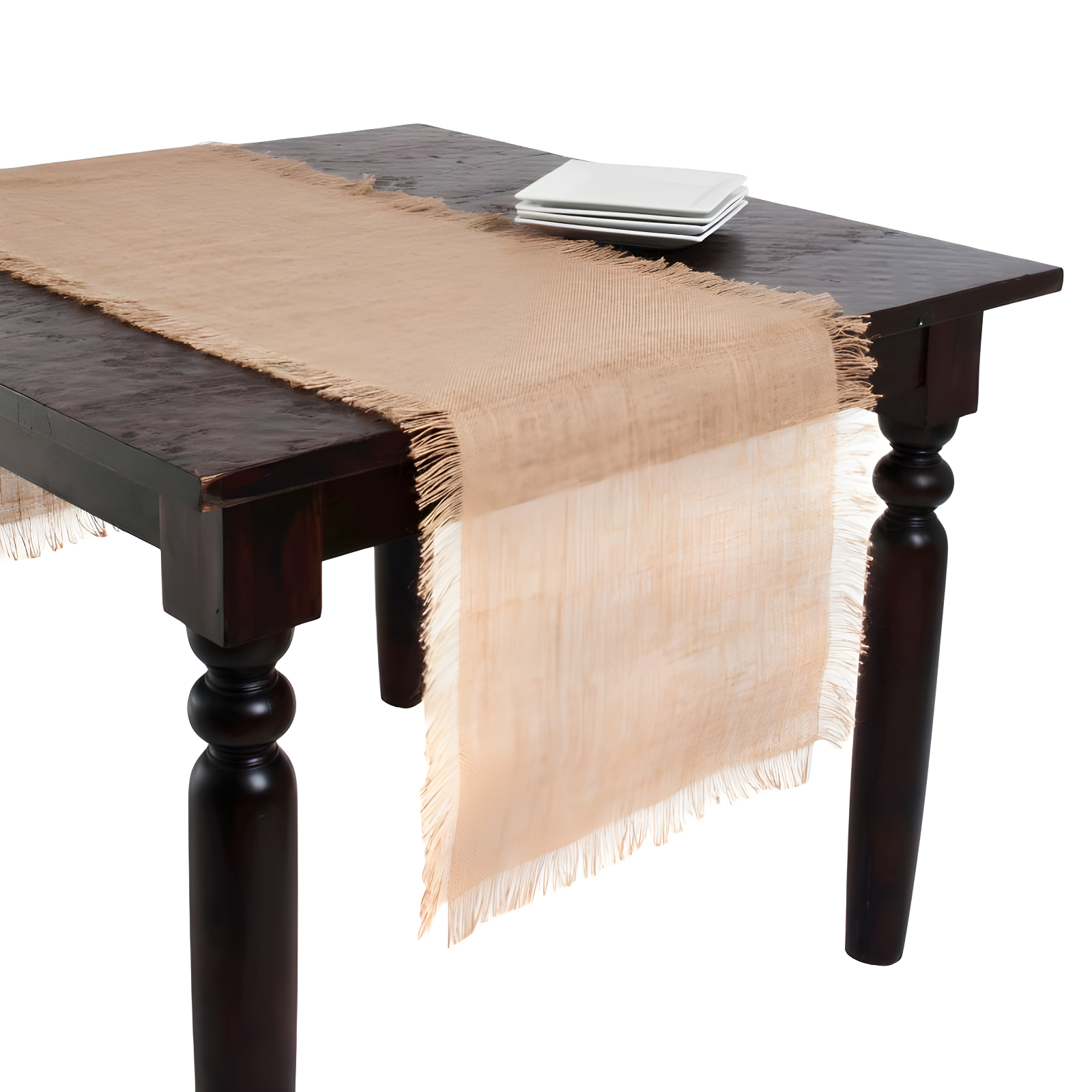 Natural Fringed Jute Table Runner 20"x70" with Woven Texture