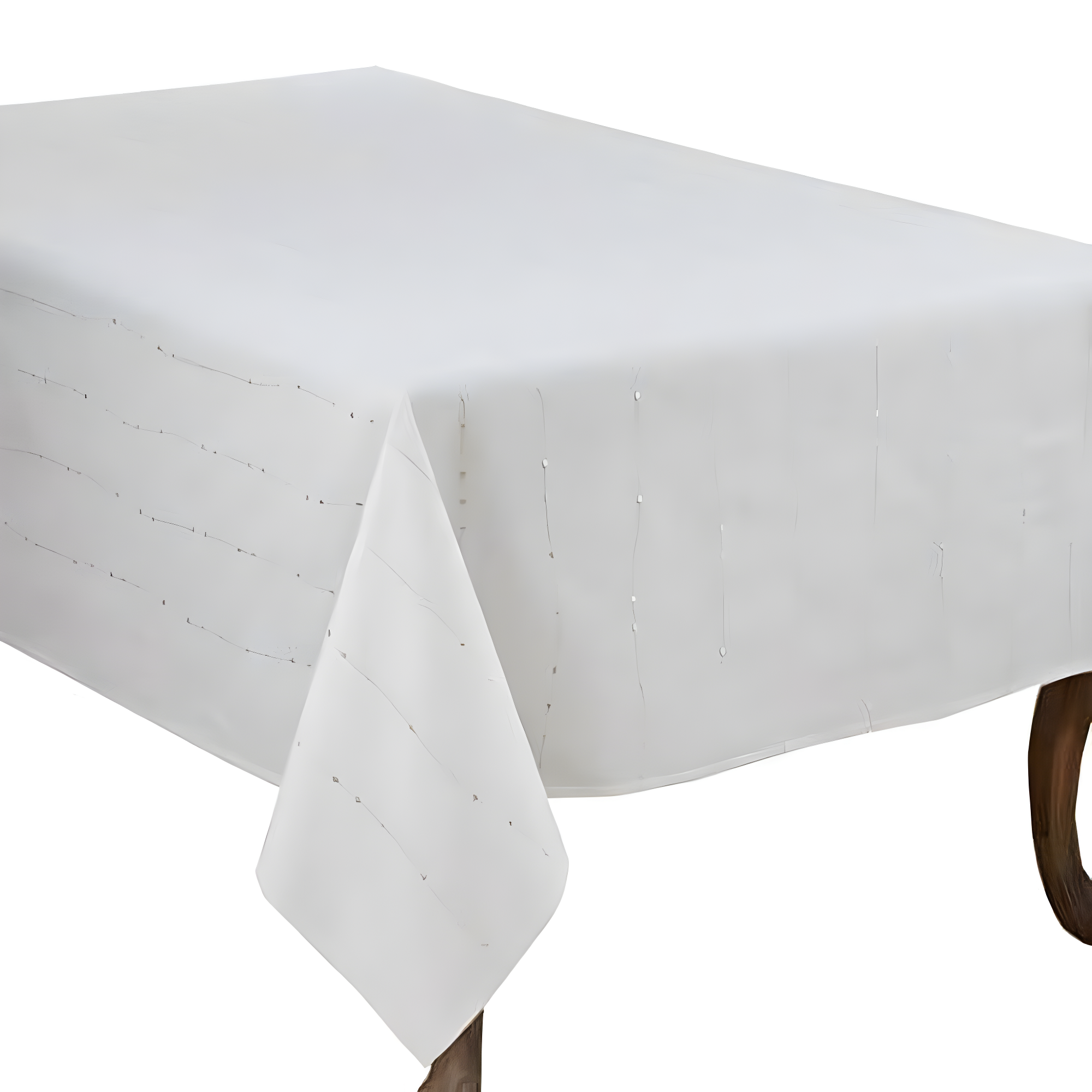 Elegant White Cotton Tablecloth with Silver Embroidery, 65" x 104"