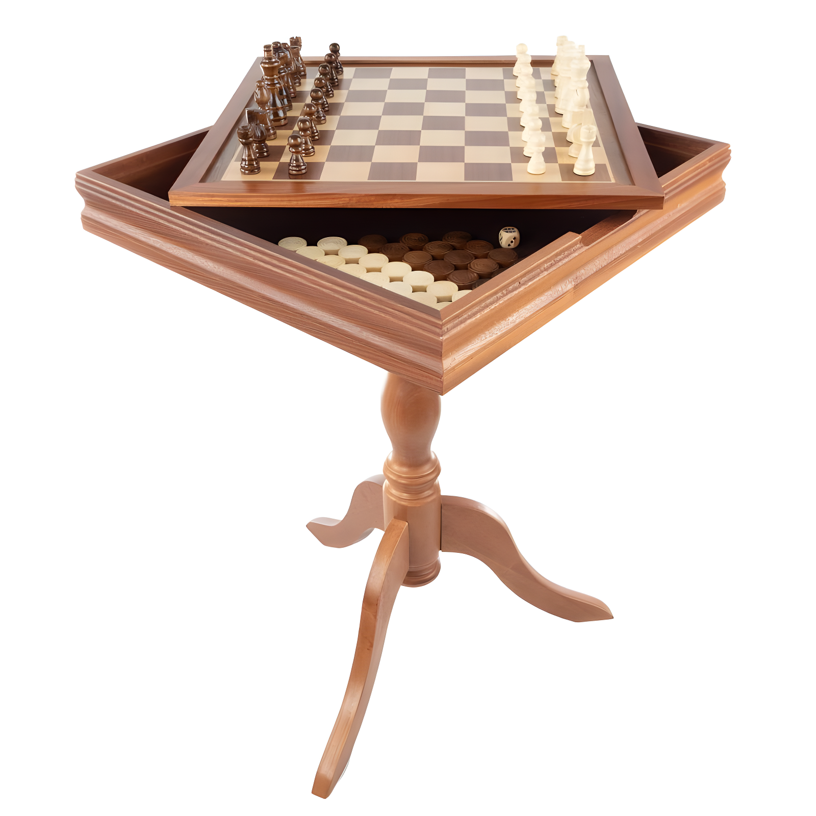 Mahogany Wood Chess and Backgammon Pedestal End Table