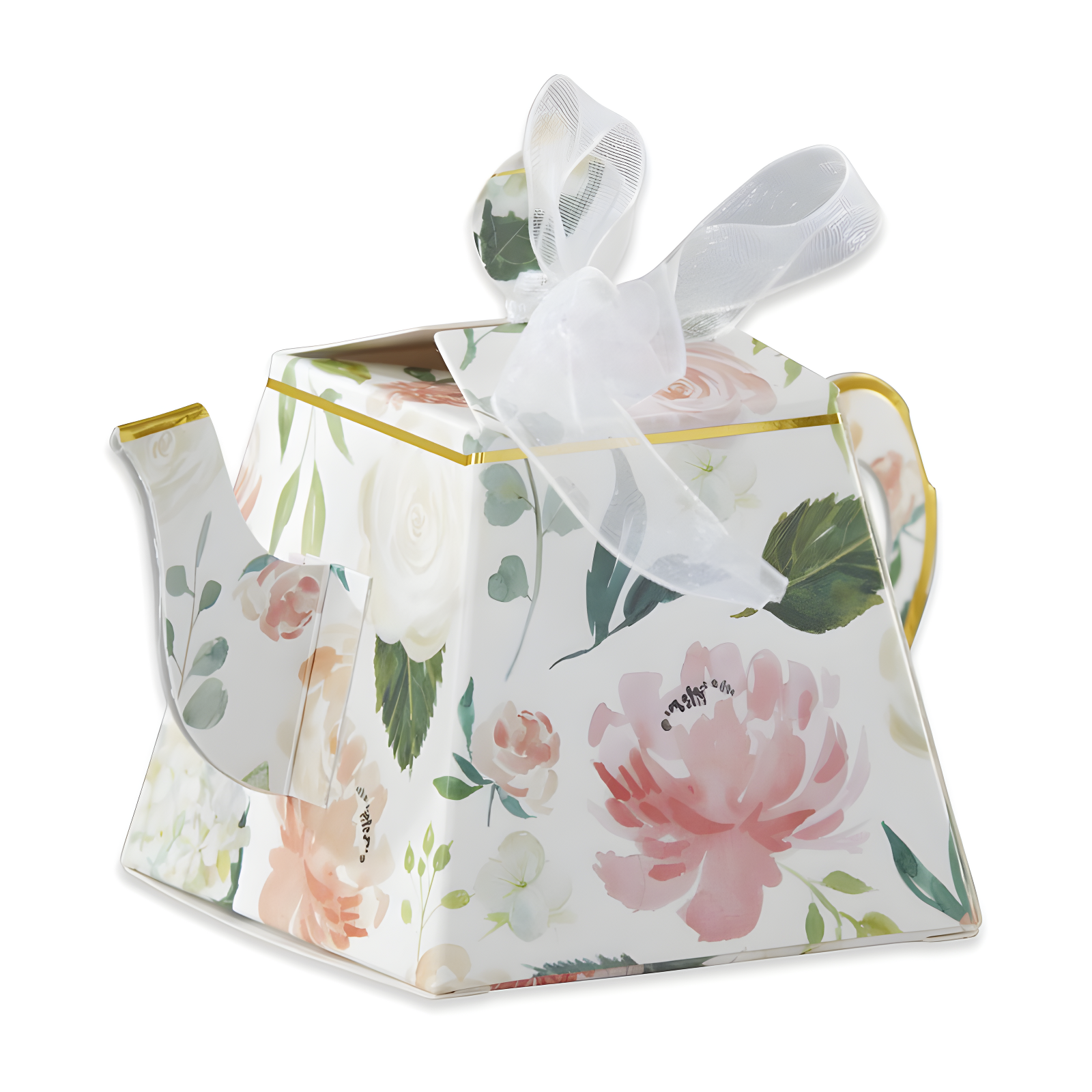 Floral Teapot Favor Box with Ribbon Set of 24