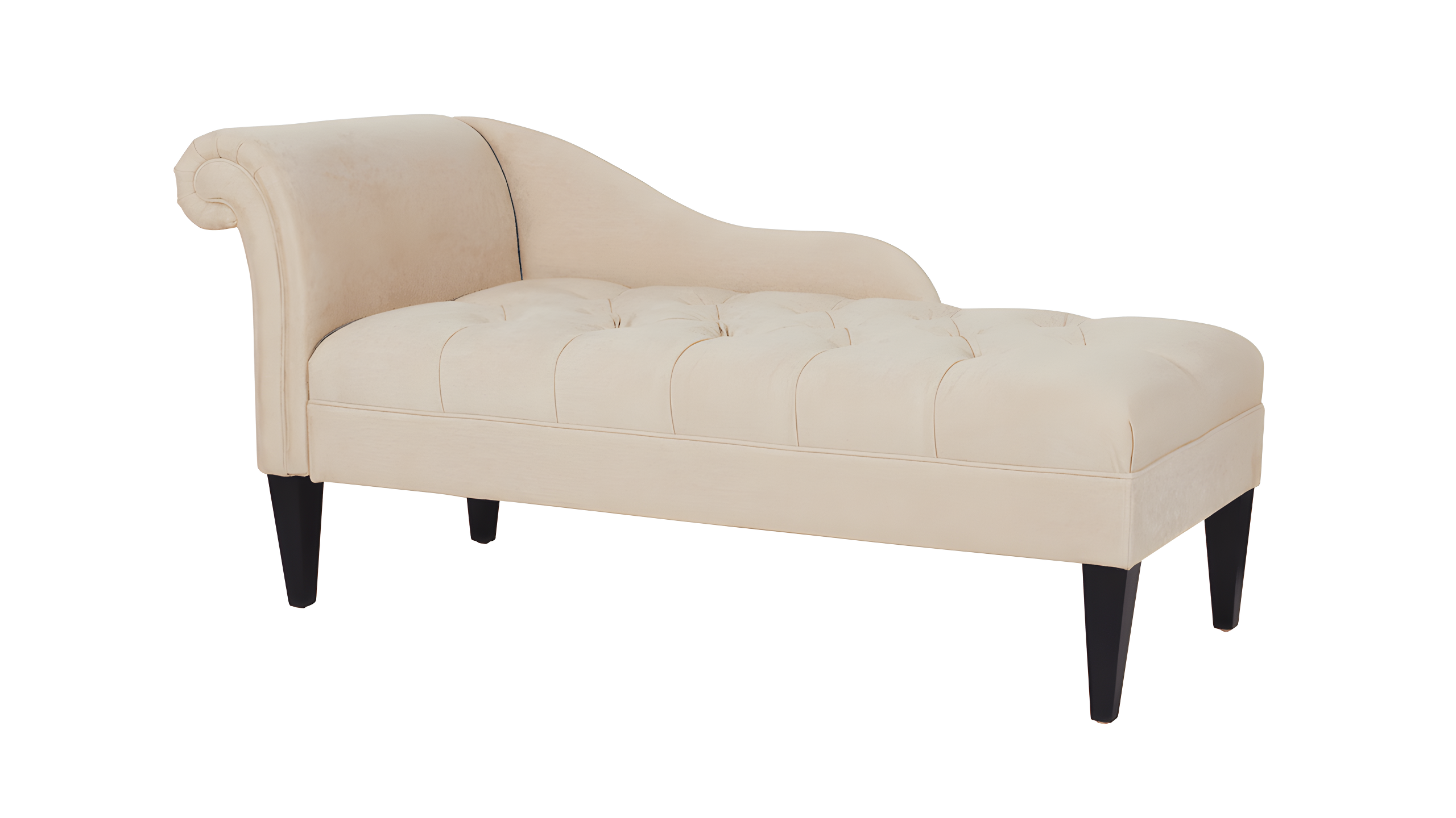 Beige Handcrafted Wood Chaise Lounge with Rolled Arm