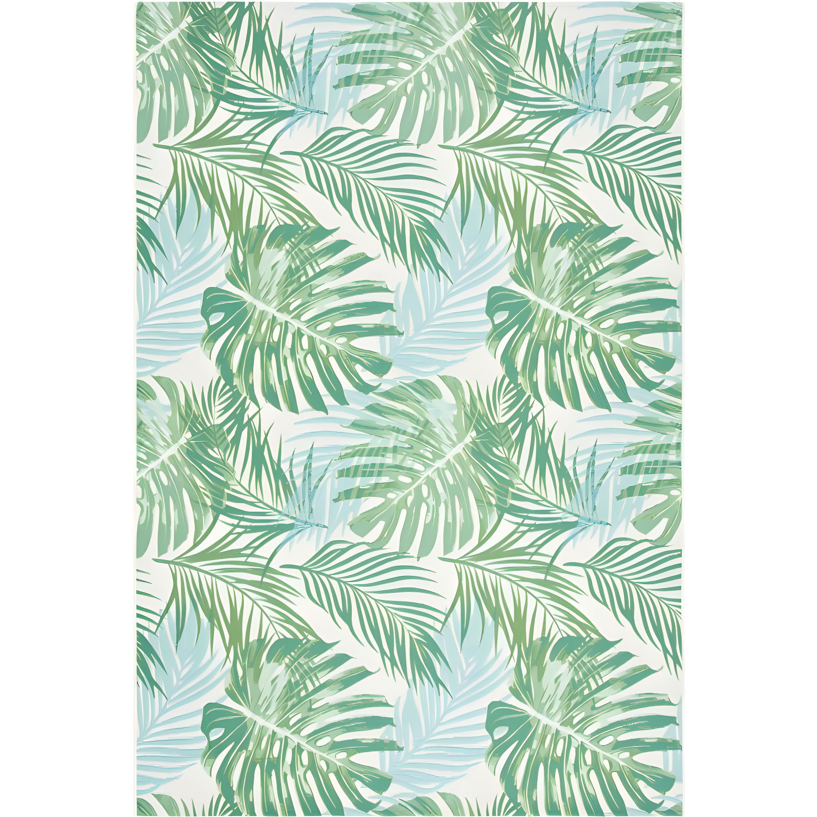 Green and Teal Tropical Palm Leaves Indoor/Outdoor Area Rug