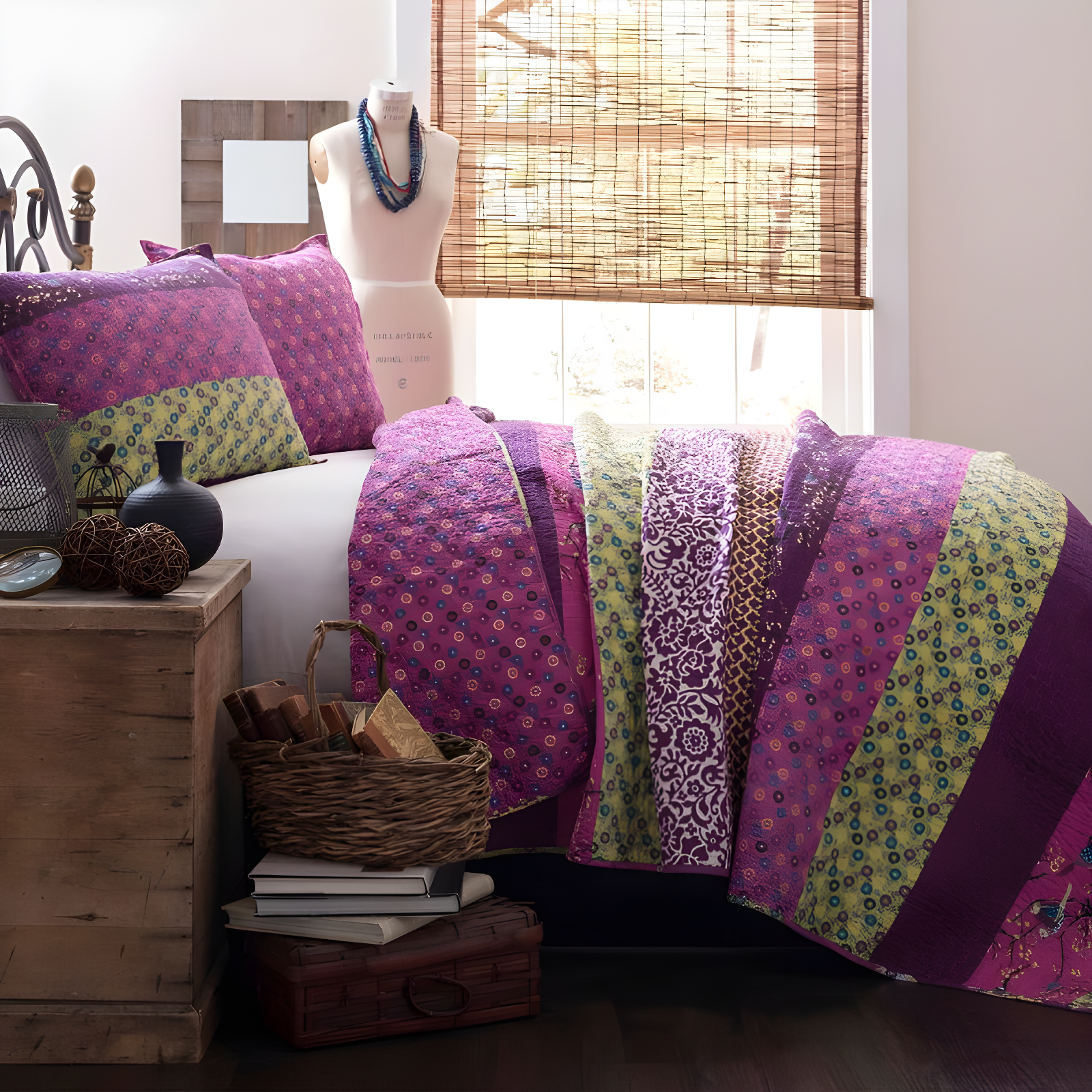 Royal Empire King Plum Cotton Reversible Quilt Set