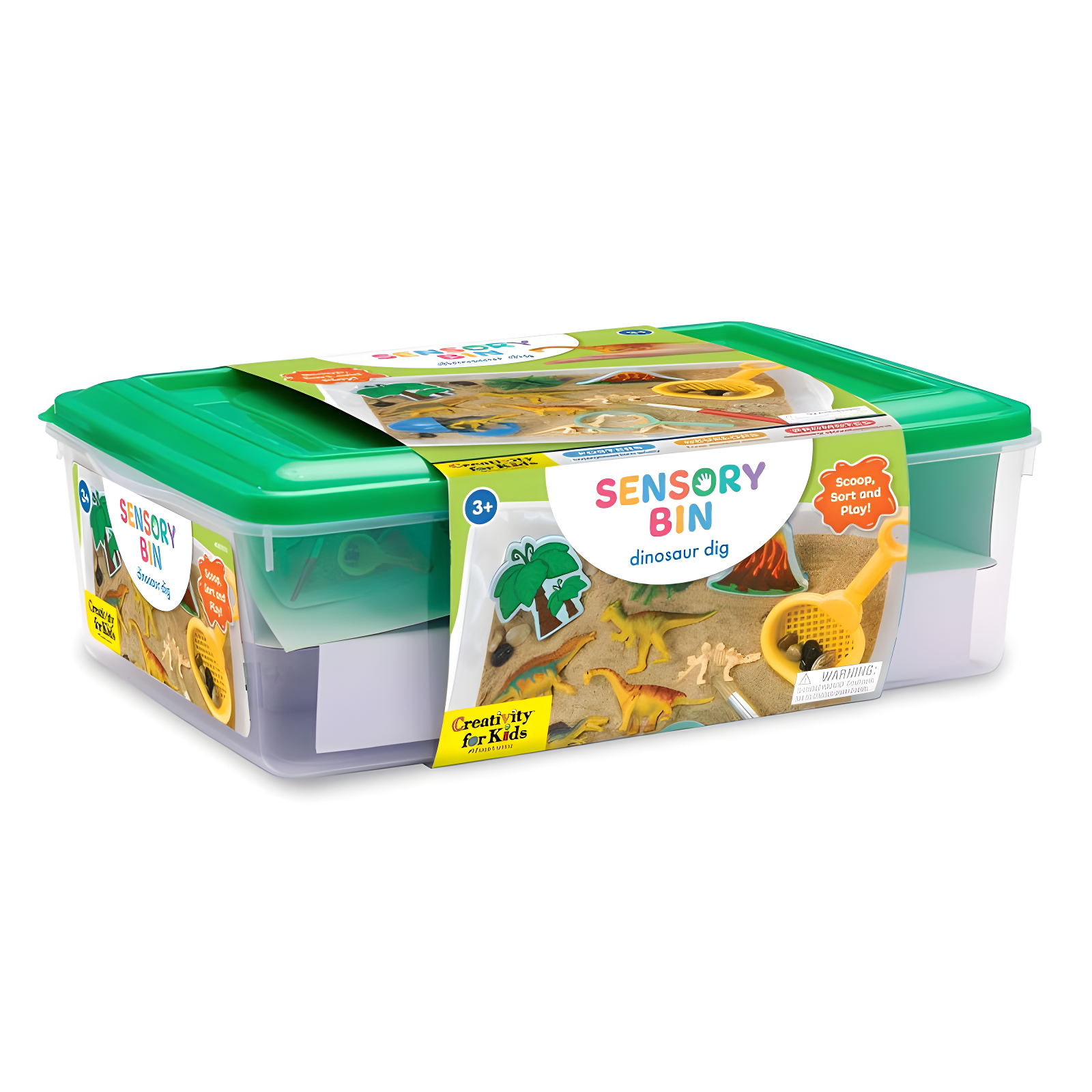 Green Lidded Dinosaur Dig Sensory Bin for Kids