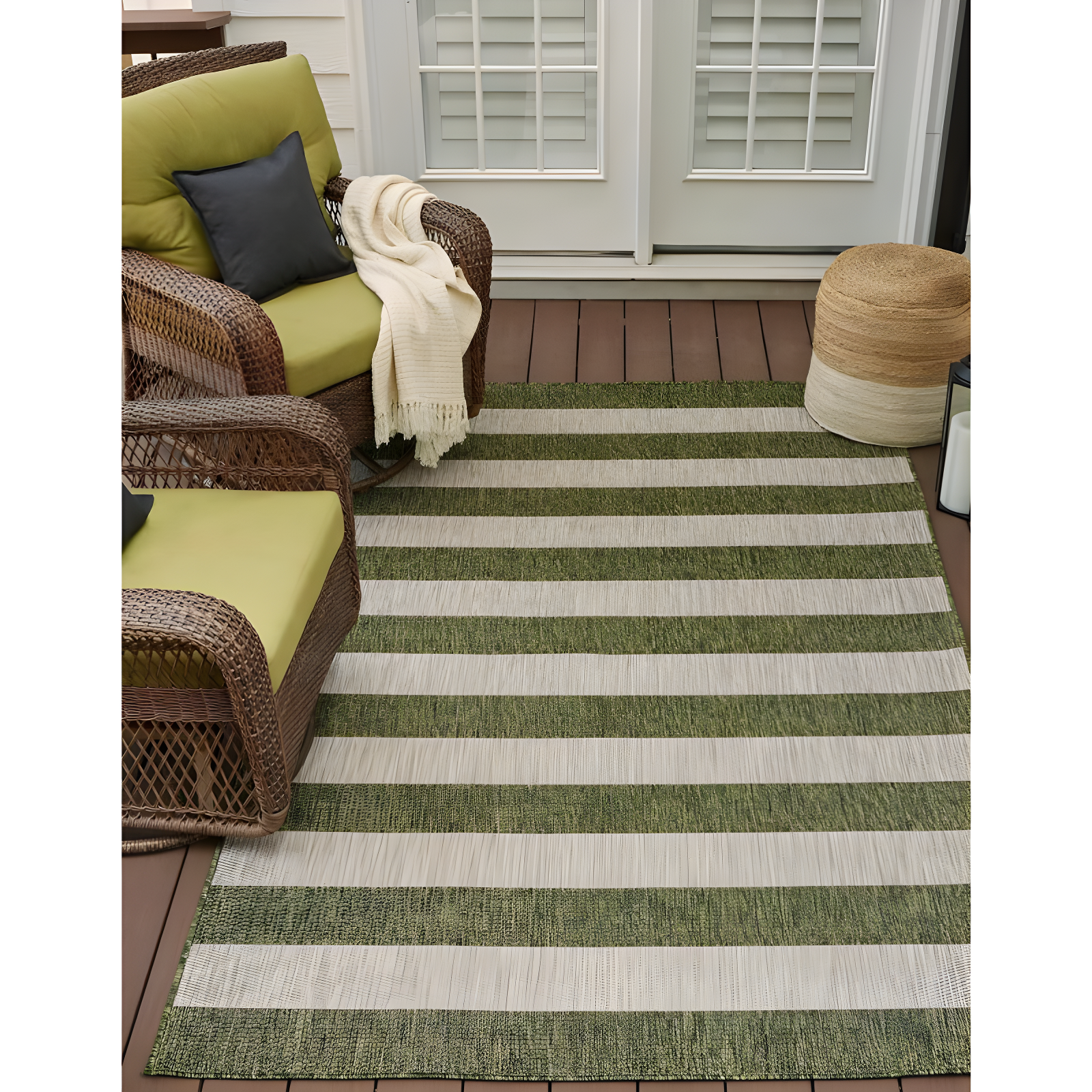 Green and Beige Striped Indoor Outdoor Area Rug