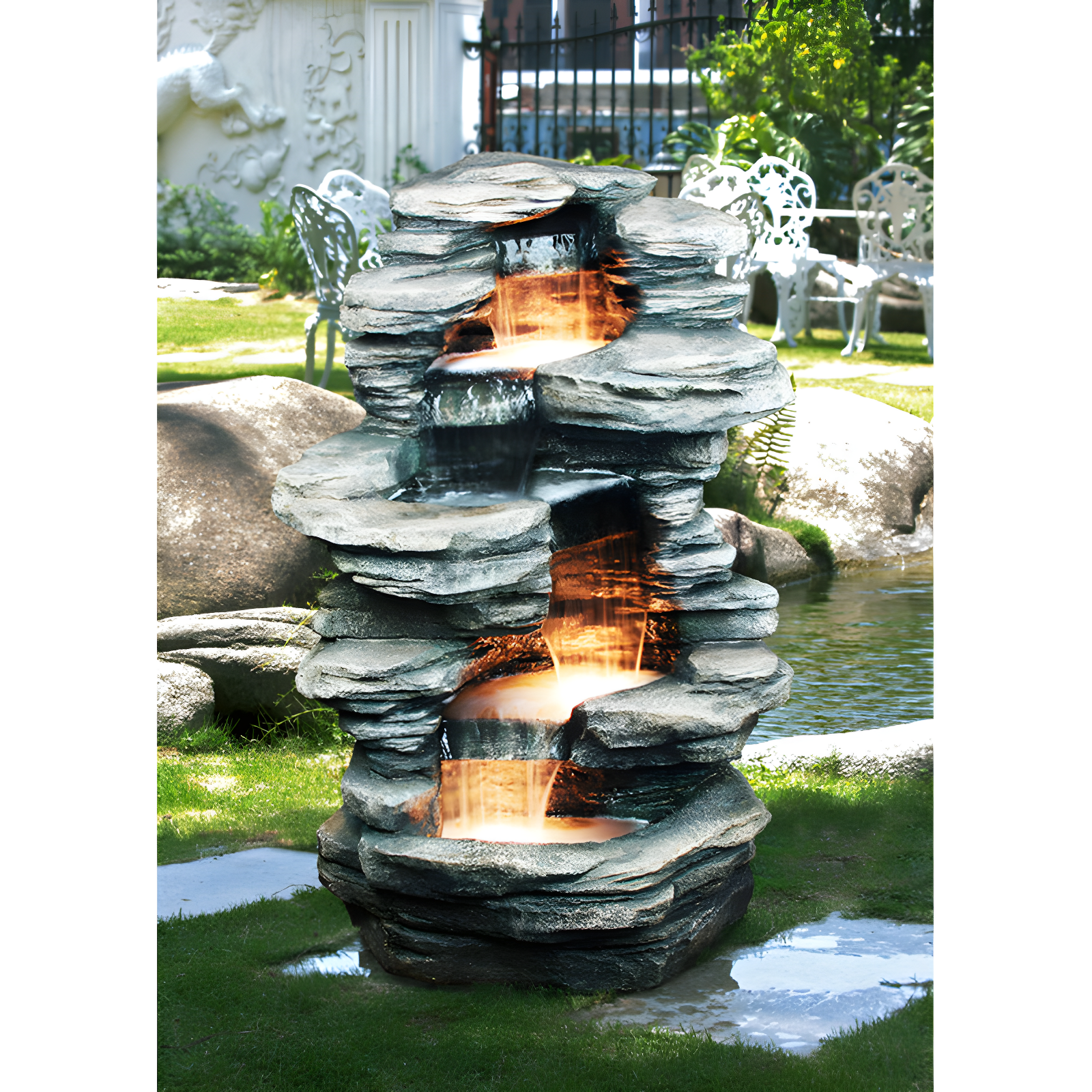 Natural Rock 4-Level Fountain with Halogen Light