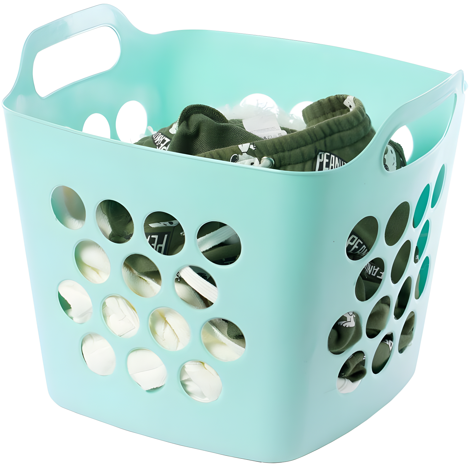 Green Flexible Plastic Collapsible Laundry Hamper with Handles