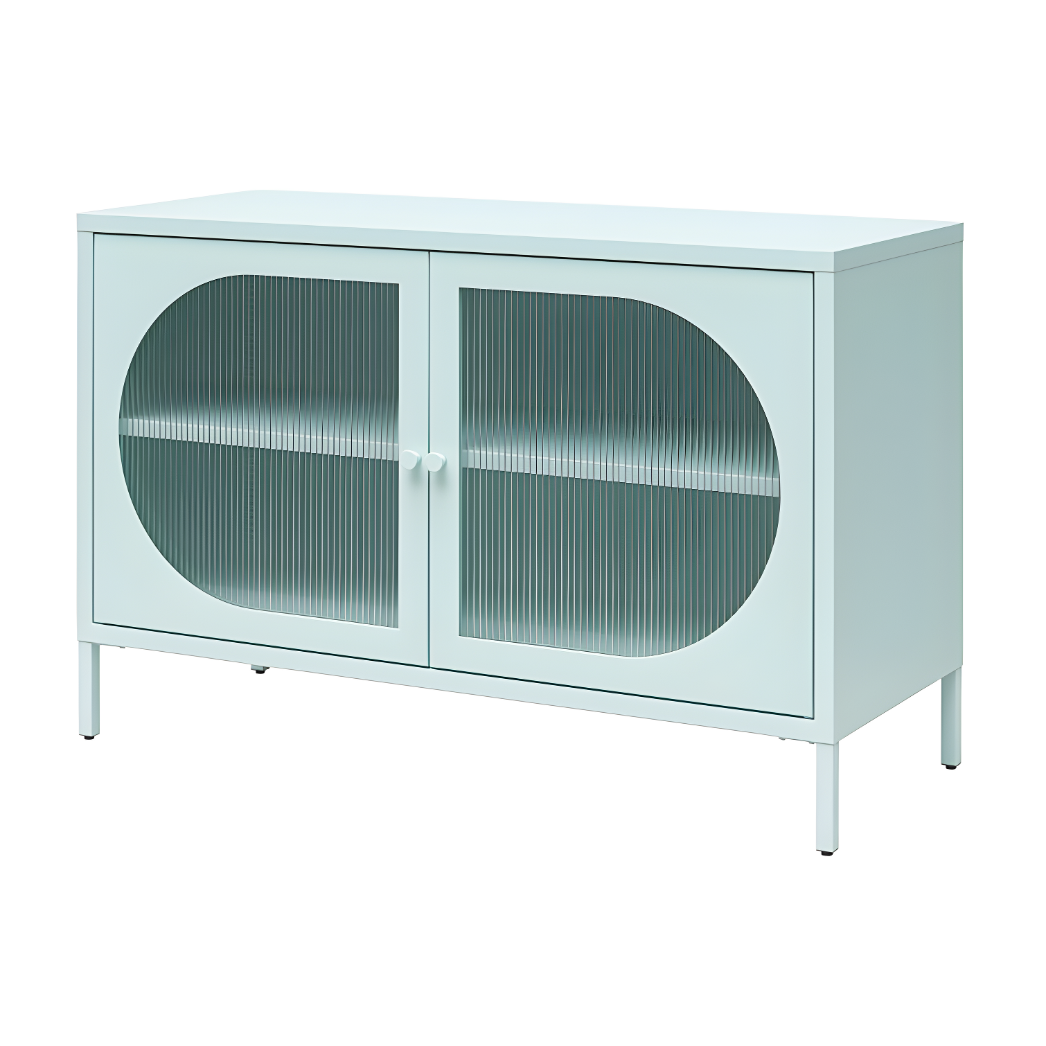 Sky Blue Metal Accent Cabinet with Fluted Glass Doors