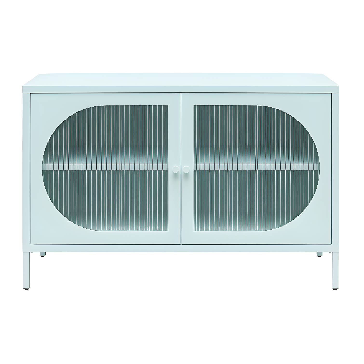 Sky Blue Metal Accent Cabinet with Fluted Glass Doors