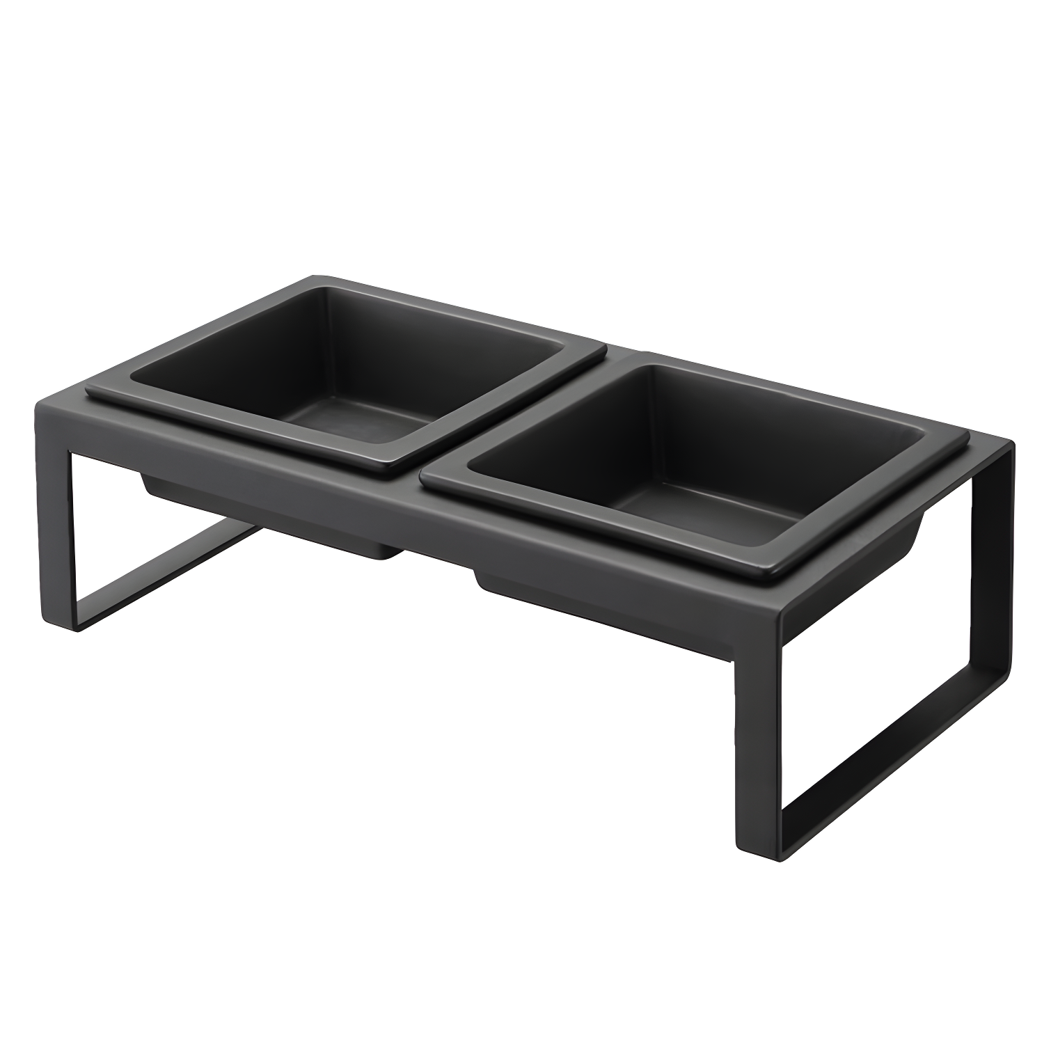 Black Steel and Ceramic Elevated Pet Food Stand with Two Bowls