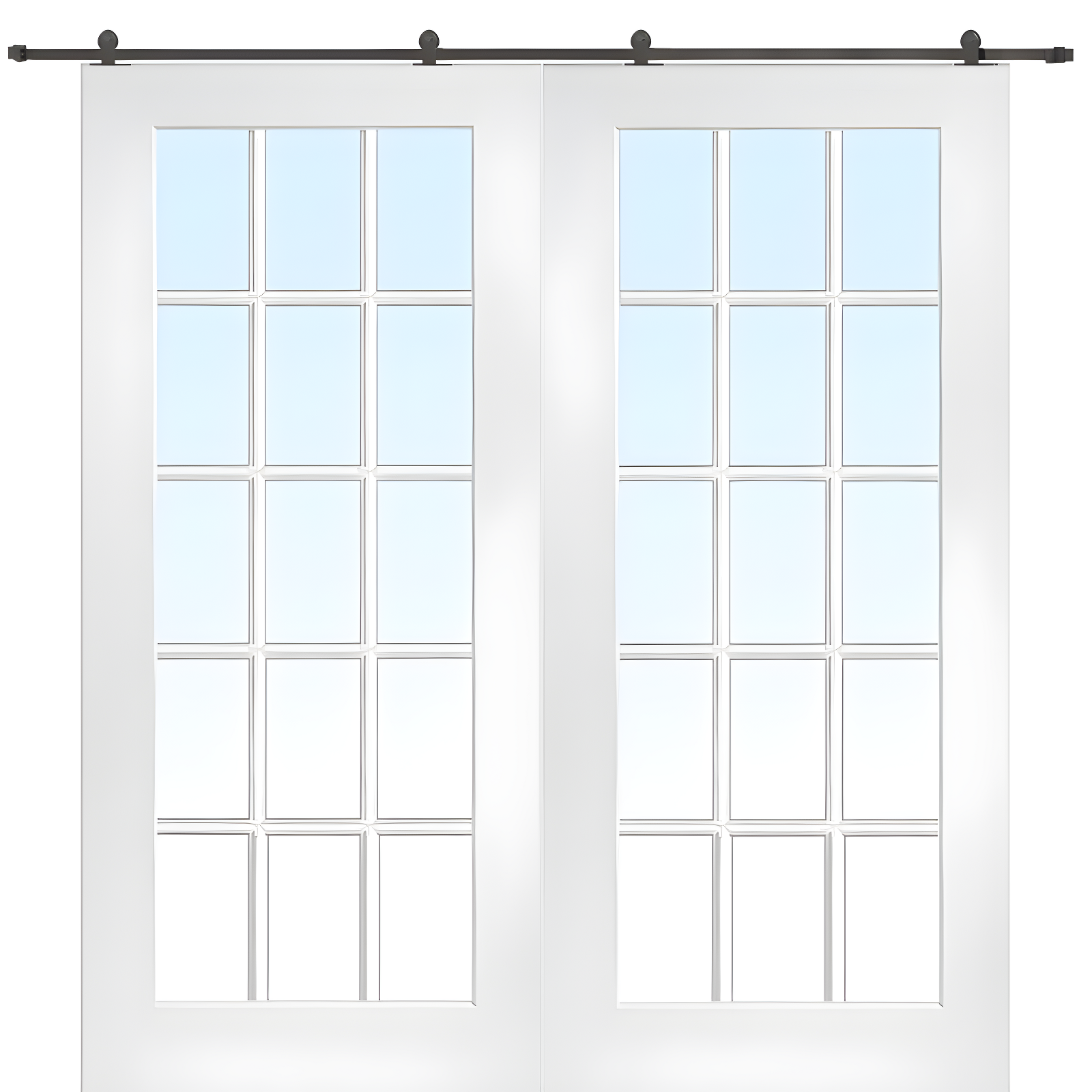 72" x 84" White Solid Core French Barn Door with Clear Glass