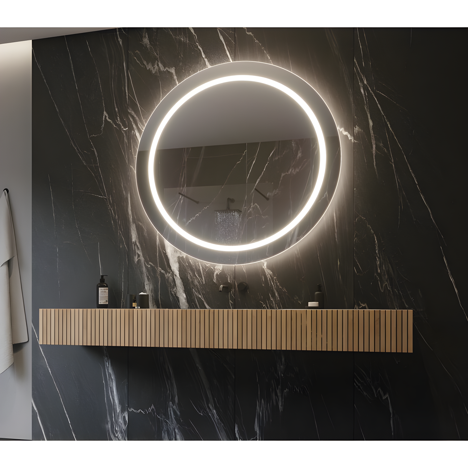 Elegant Harmony 44" LED-Lit Polished Edge Round Mirror