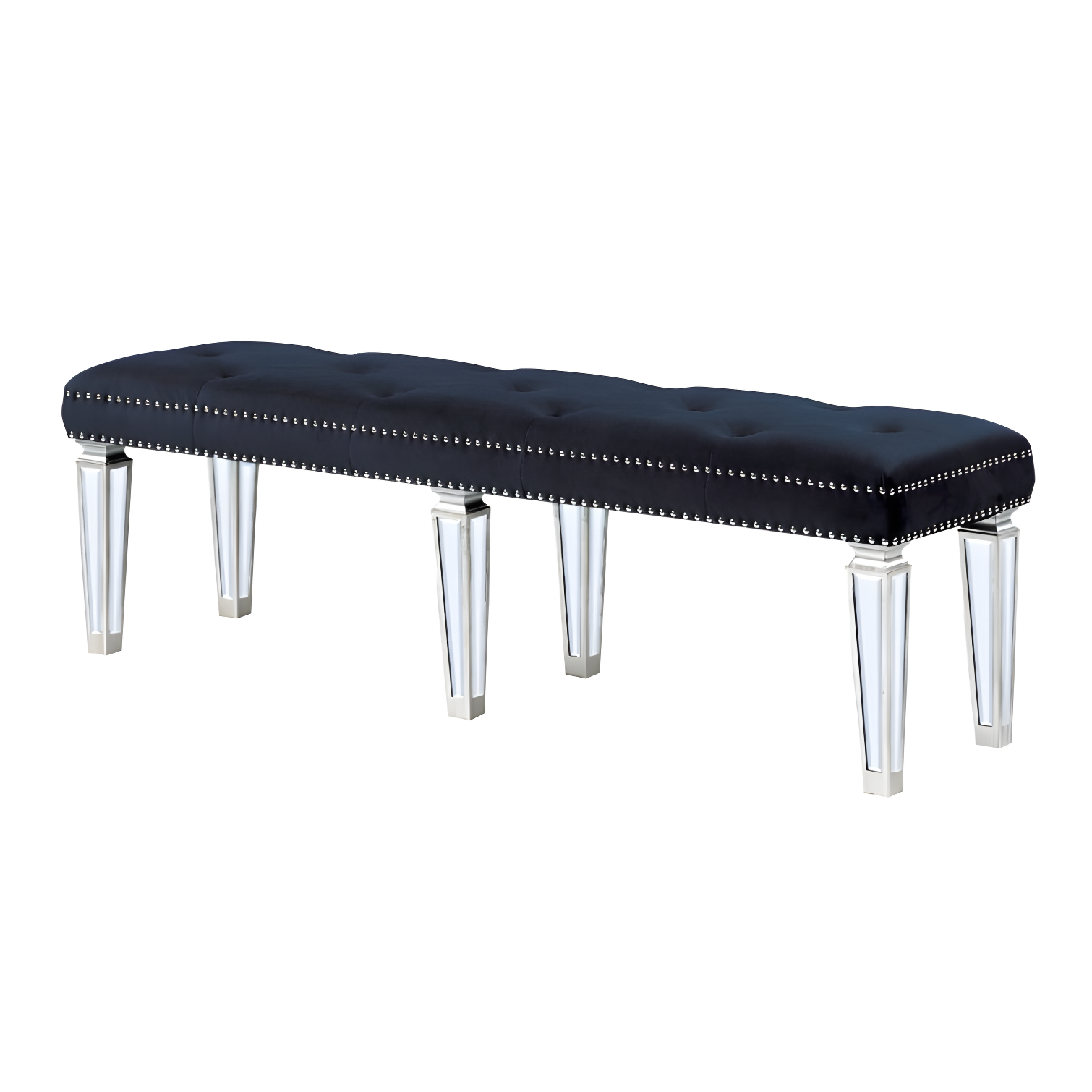 Elegant Varian 51'' Black Velvet Mirrored Accent Bench