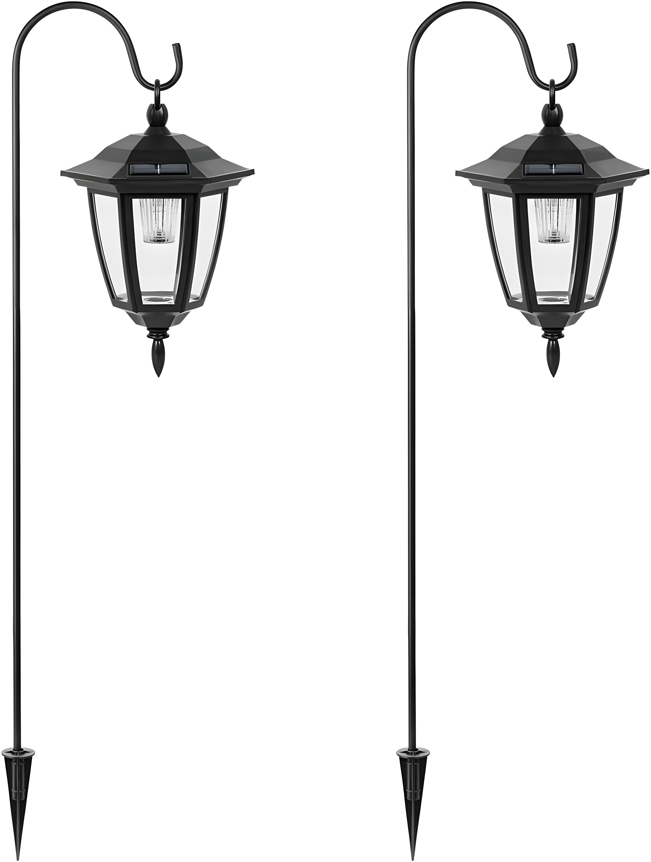 34 Inch Black Solar Hanging Lanterns with Shepherd Hooks, 2 Pack