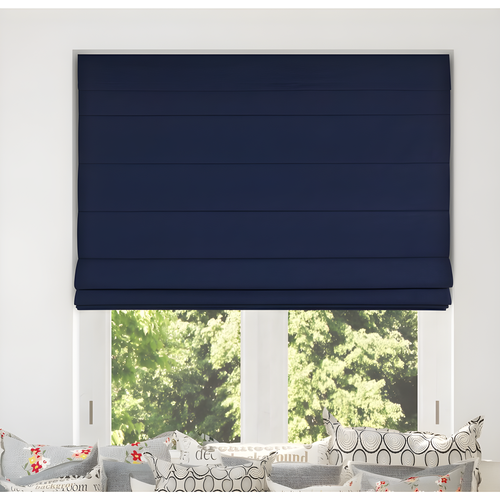 Navy Cordless Fabric Blackout Roman Shade 34"W x 60"H