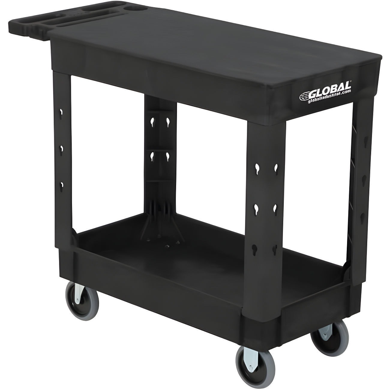 Black Industrial Plastic Utility Cart with Two Shelves