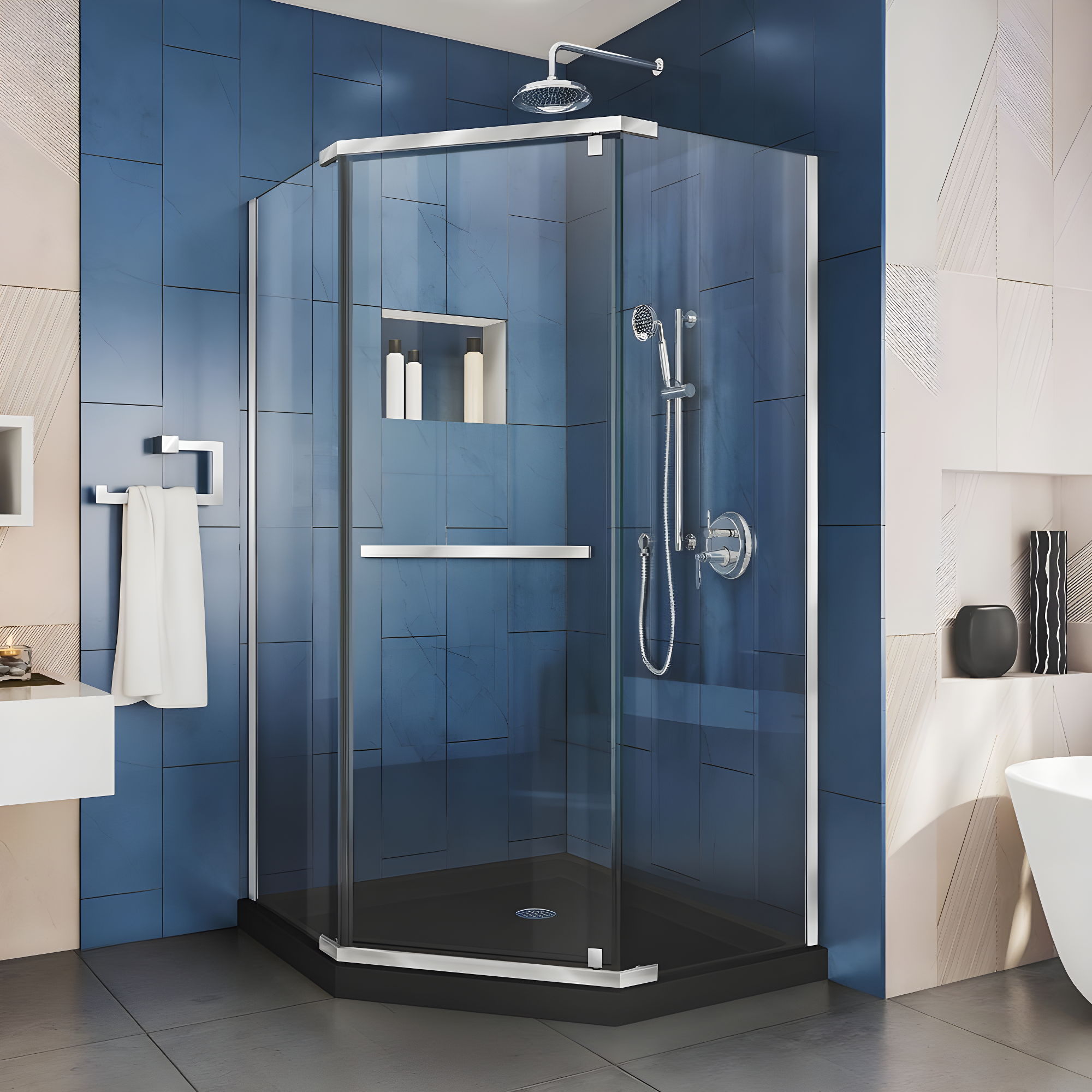 DreamLine Frameless Chrome Pivot Shower Enclosure with Clear Glass