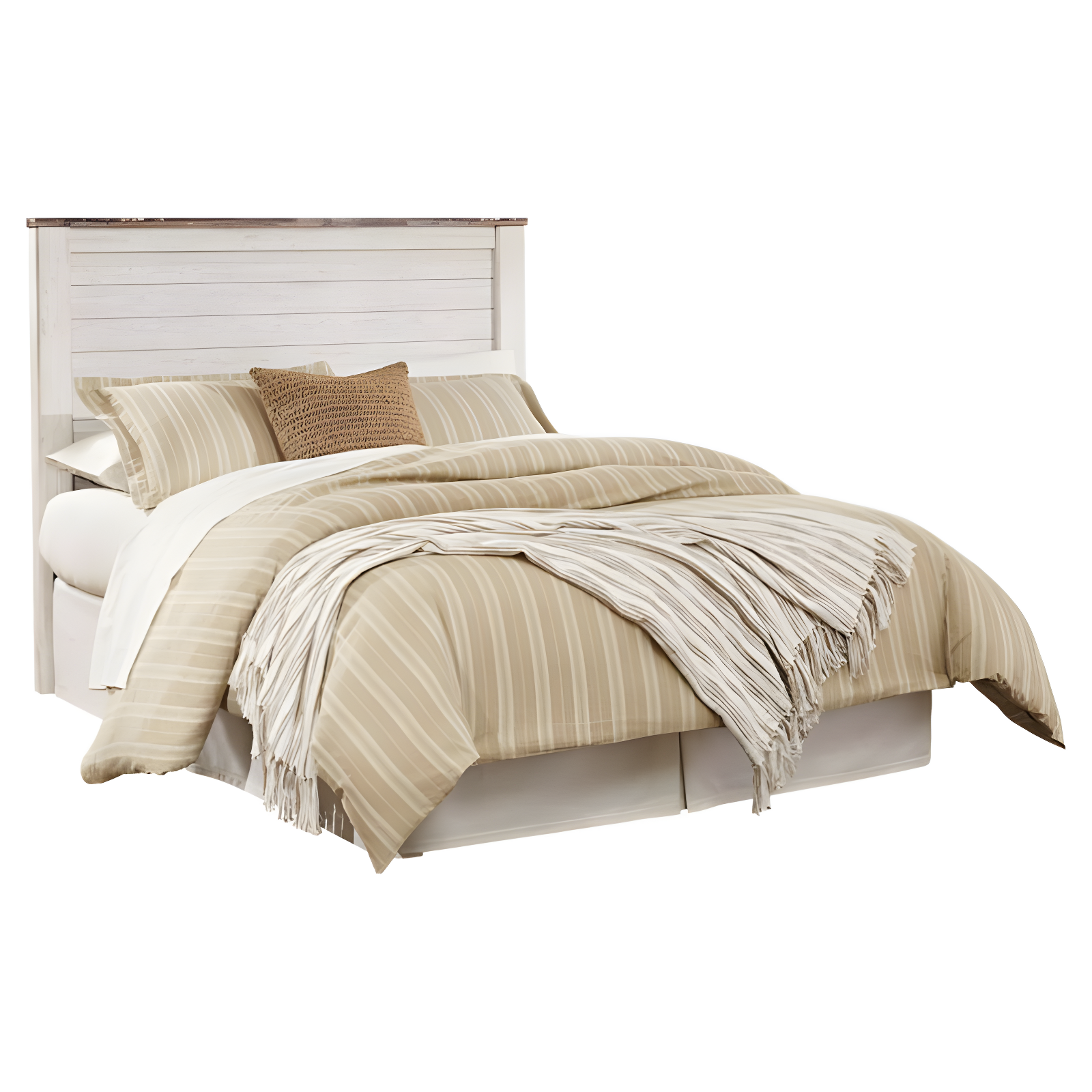 Whitewash Queen Transitional Wood Panel Bed