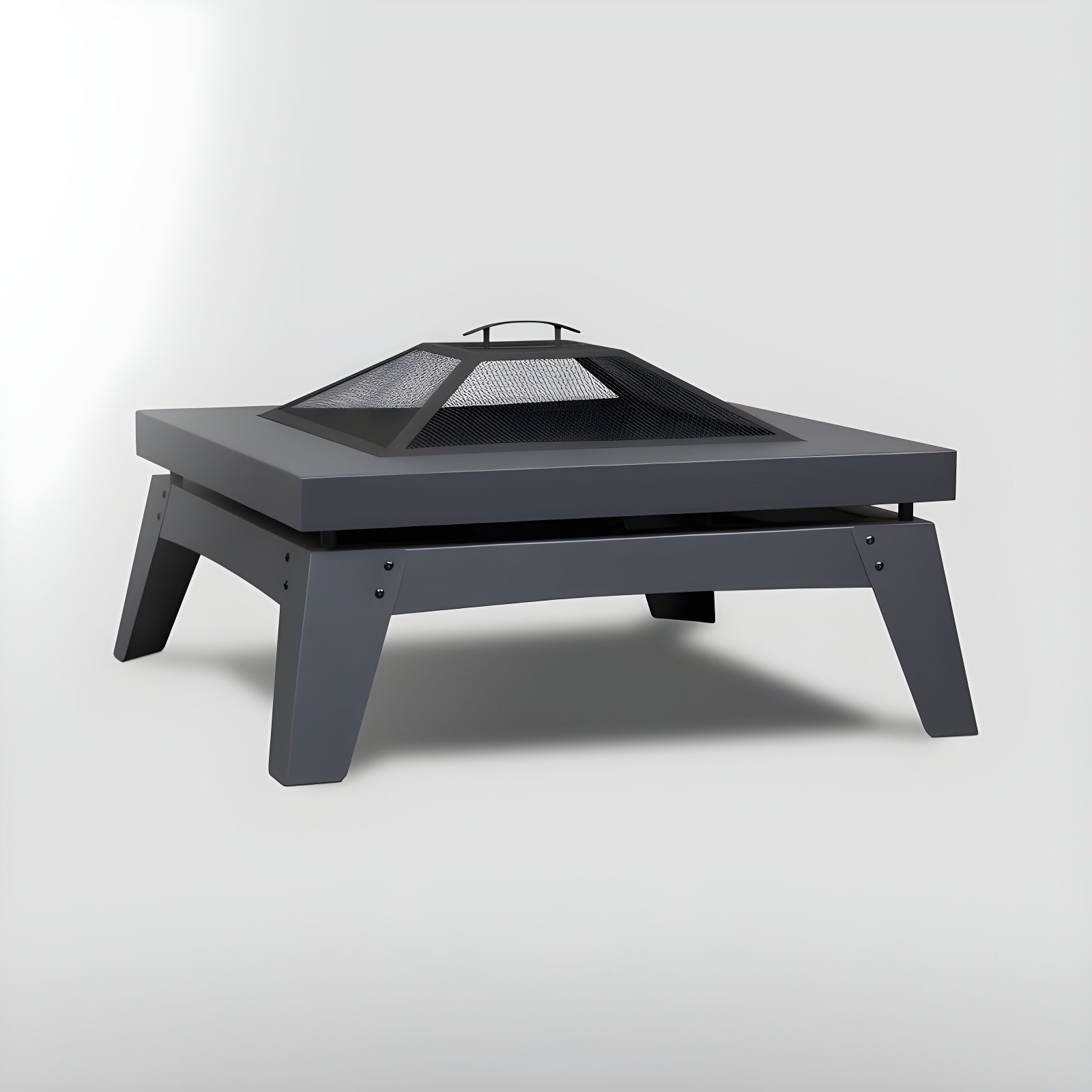 Gray Steel Square Wood Burning Fire Pit Table