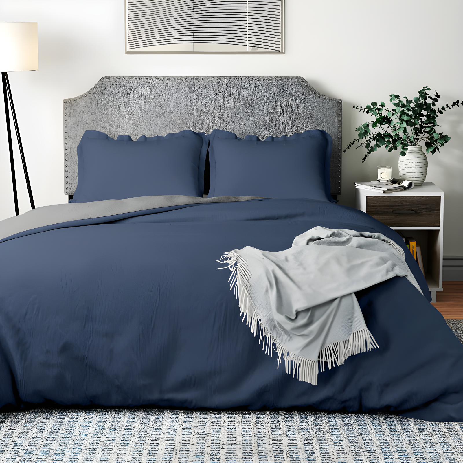 Navy and Graphite Reversible Full/Queen Duvet Cover Set