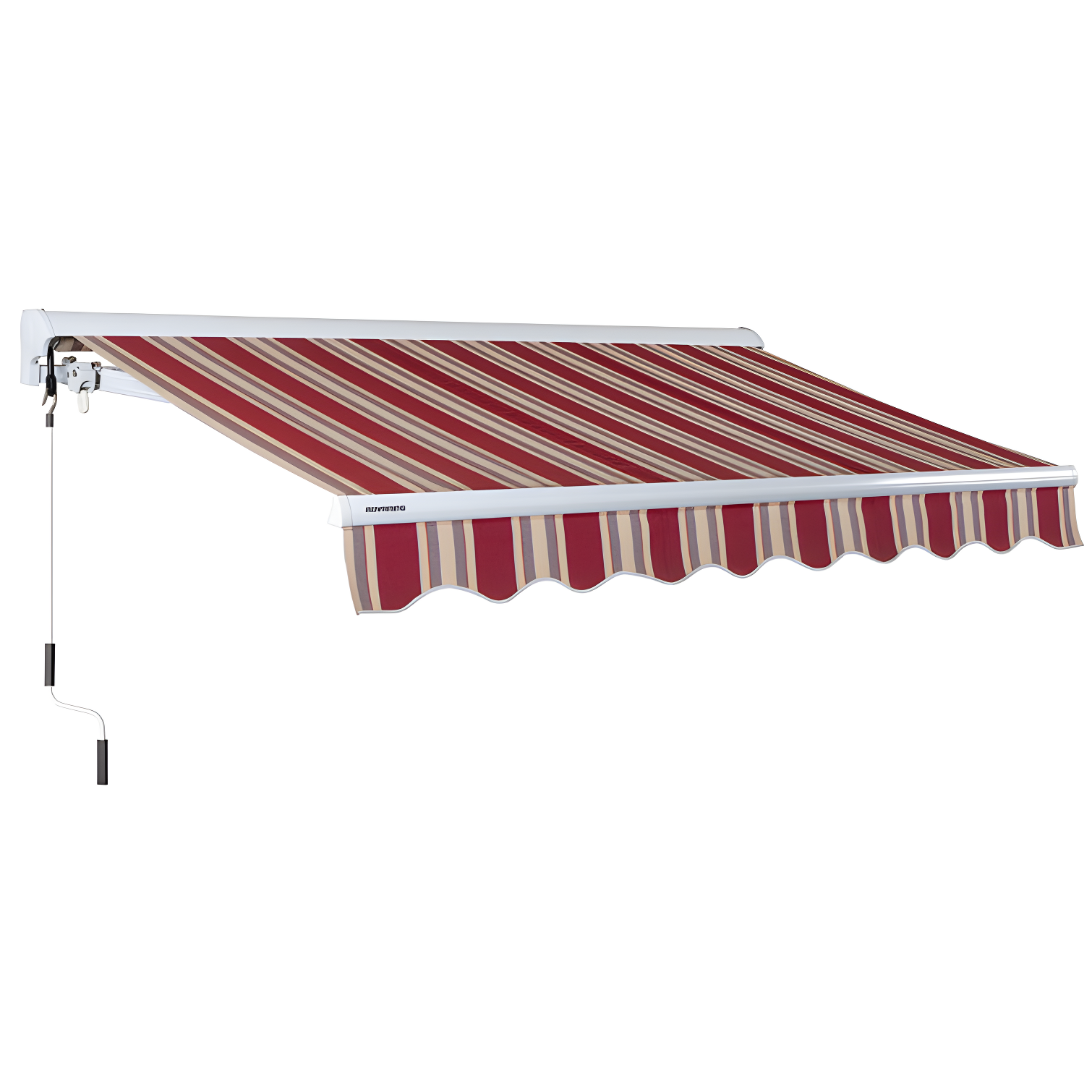 Brick Red and Sand Beige Striped Retractable Patio Awning