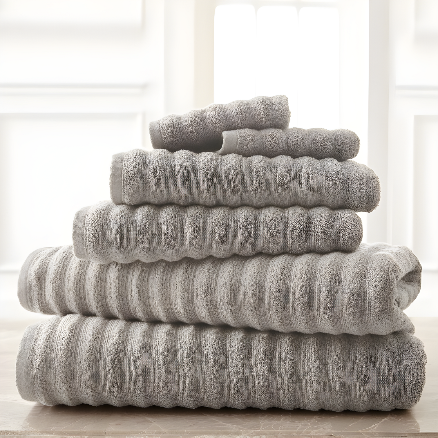 Gray Egyptian Cotton 6-Piece Wavy Towel Set