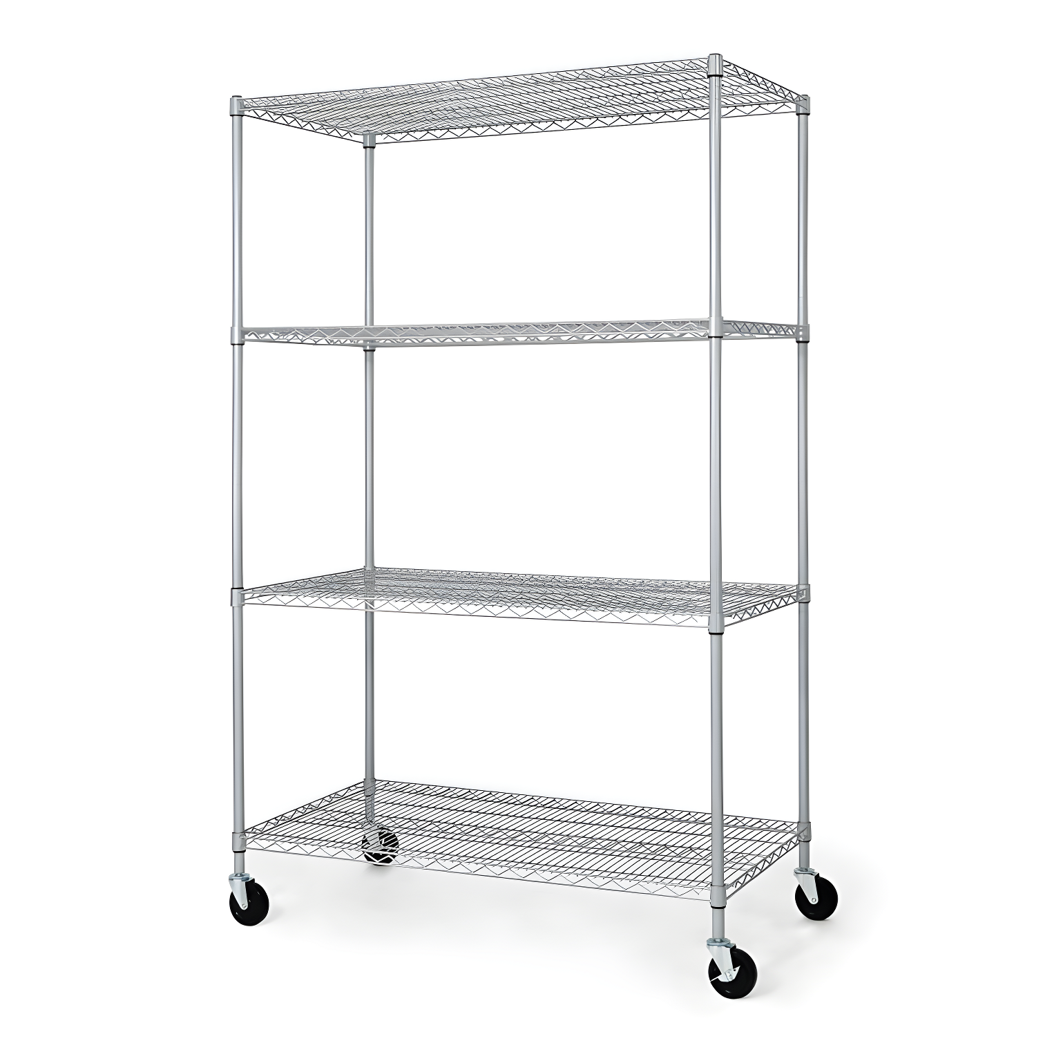 Silver 4-Tier Adjustable Metal Wire Shelving Unit with Wheels