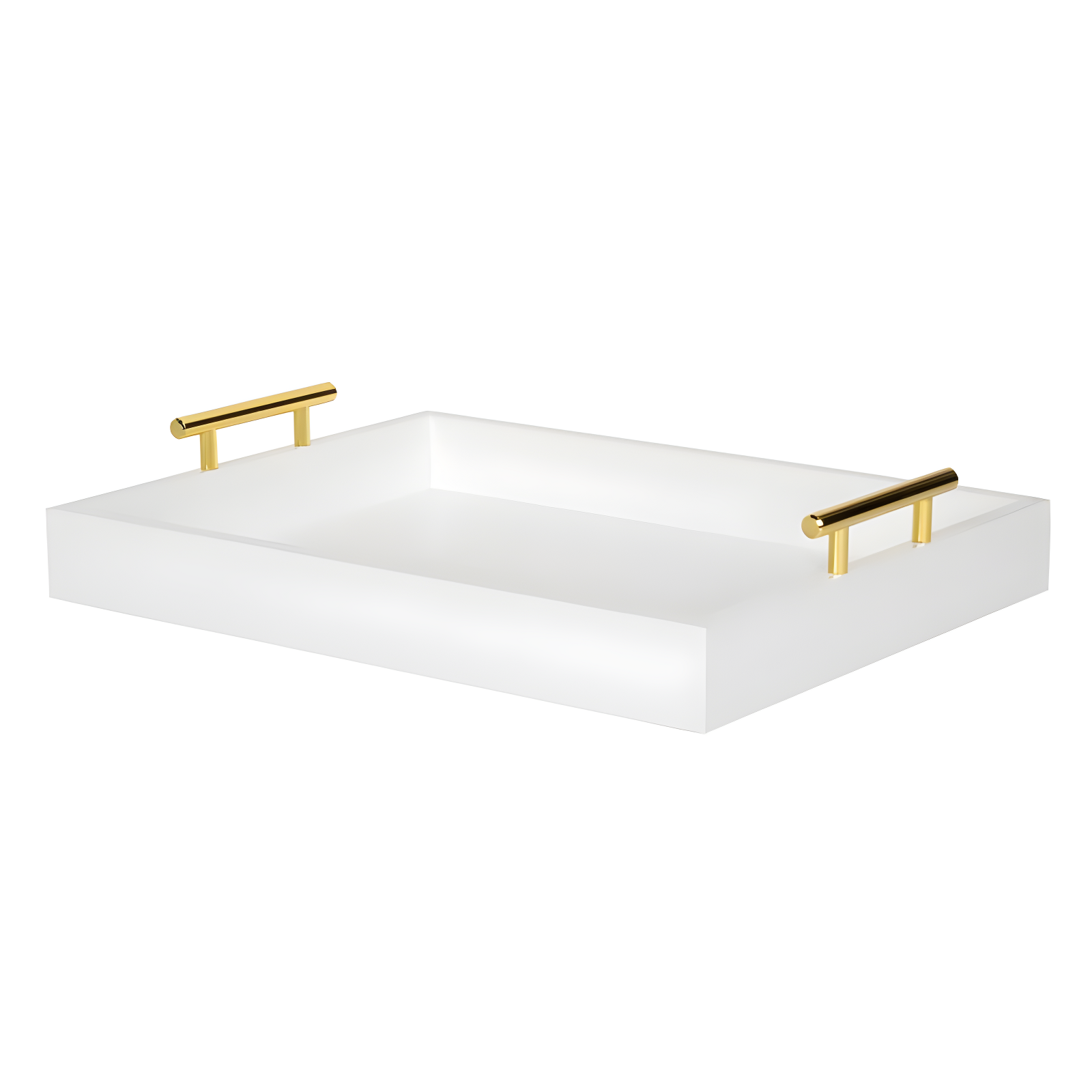 Luxe White and Gold Rectangular Wooden Tray with Polished Handles