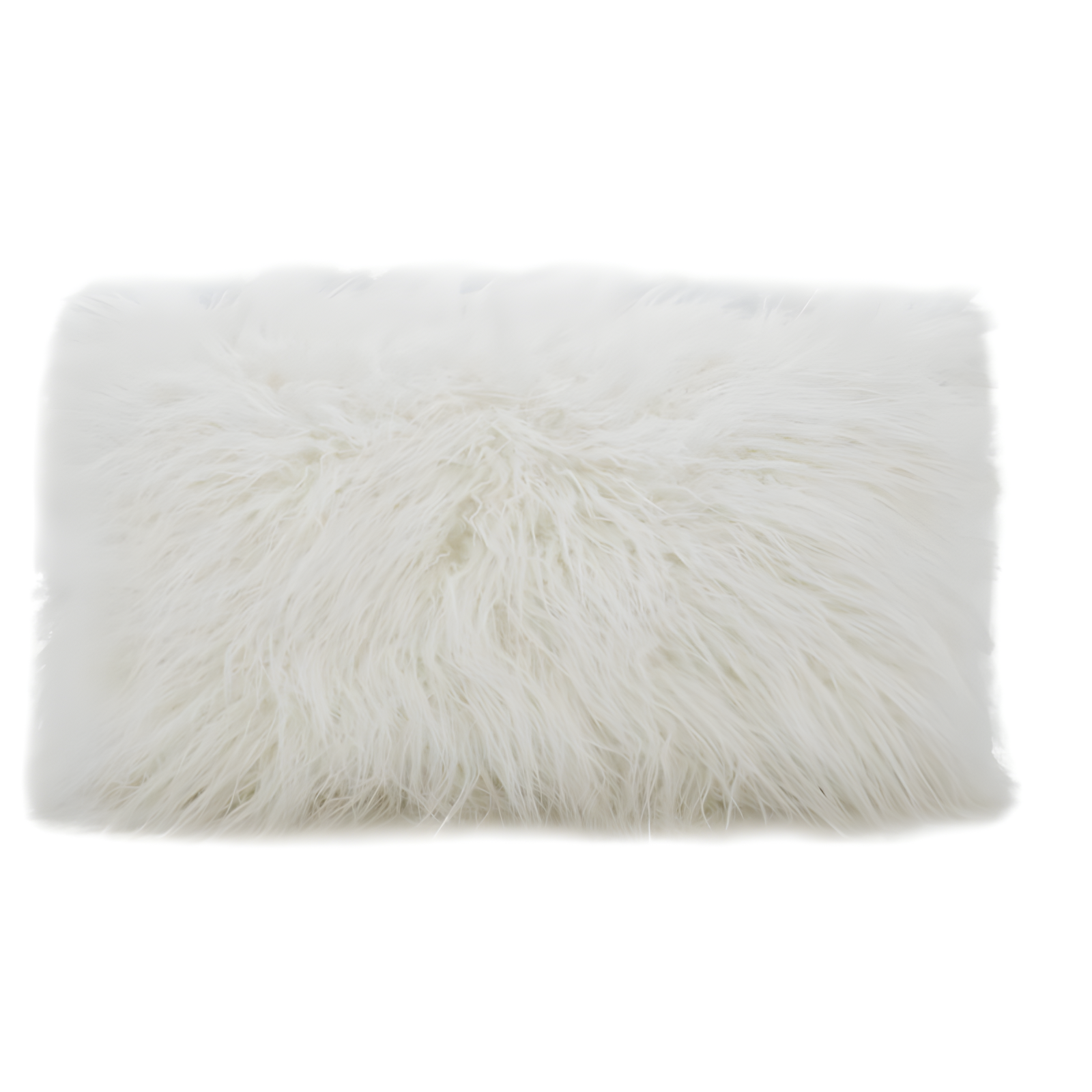 Ivory Rectangular Faux Mongolian Fur Throw Pillow 12 x 20