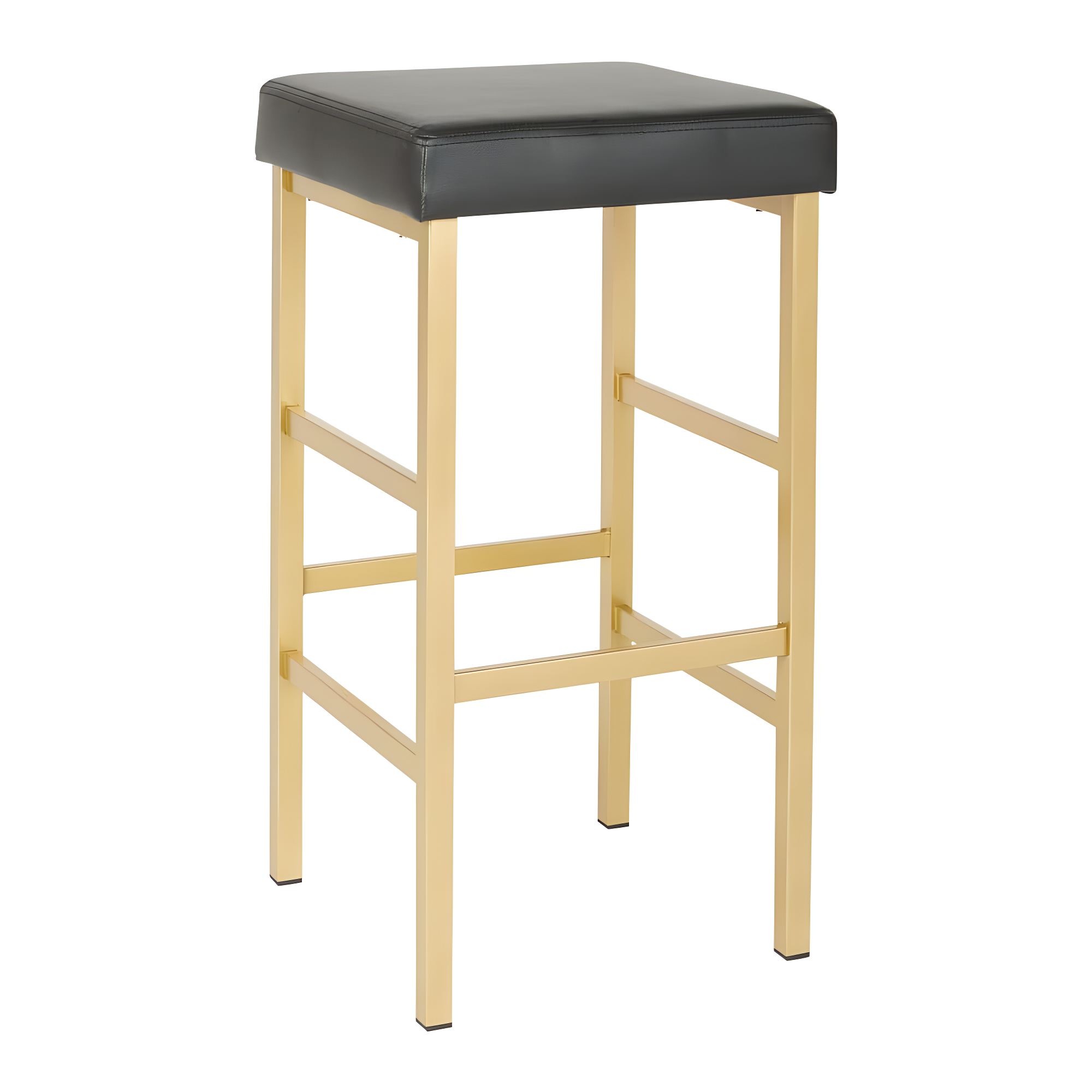 Metro 30'' Polished Gold and Black Leatherette Backless Barstool