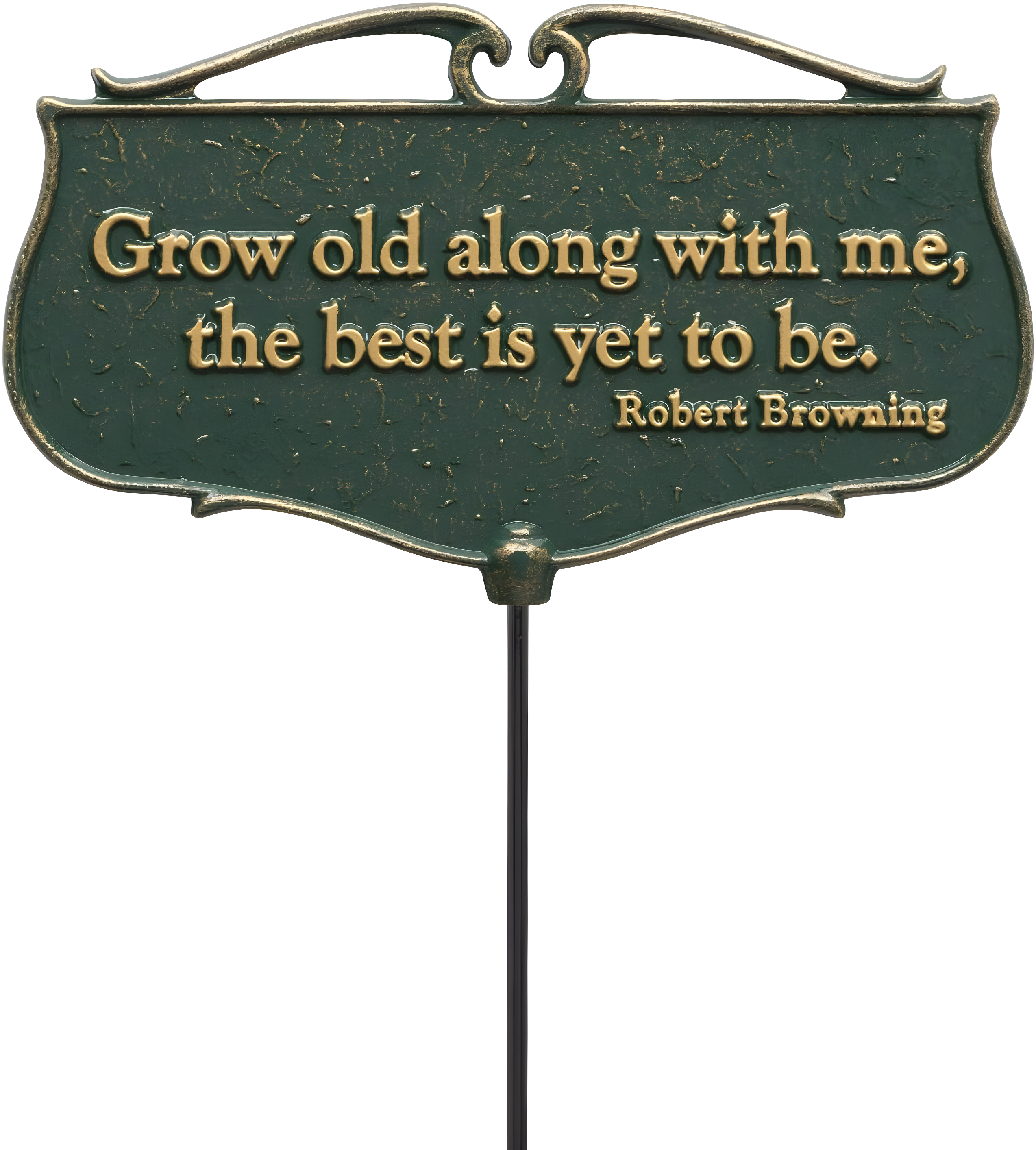 Green and Gold Aluminum Garden Poem Sign with Pole Mount