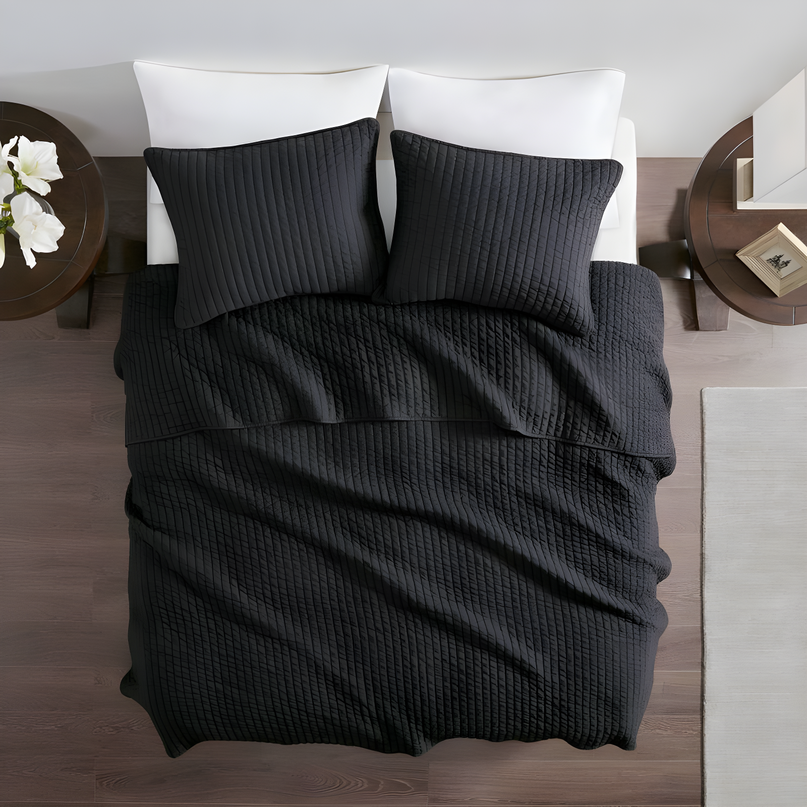 Cozy Farmhouse Full Reversible Black Microfiber Quilt Set