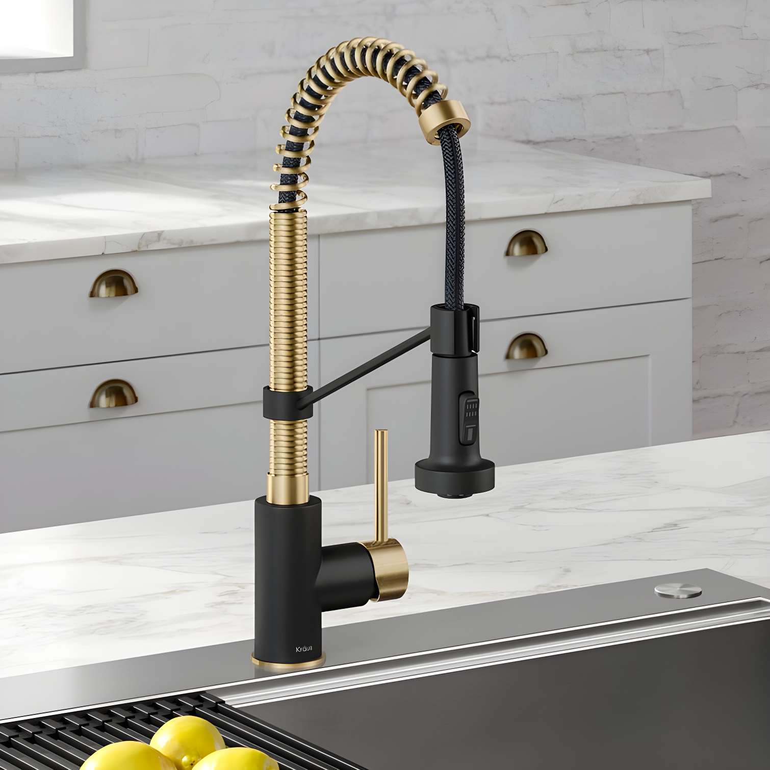 18-Inch Antique Bronze and Matte Black Pull-Down Kitchen Faucet